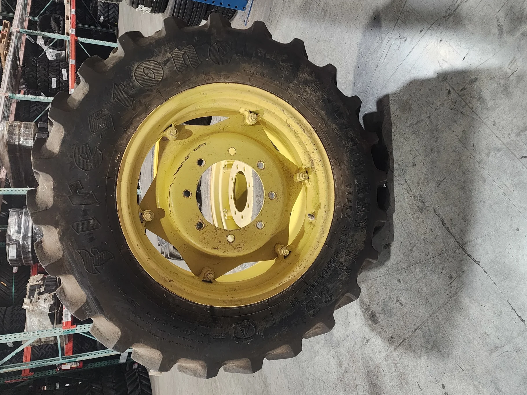 Used 12.4-24/8 Firestone SAT II 23 TL R-1 70-75% on 10 X 24 GKN 8-10.82-8.78 6 Clamp Yellow Wheel w/