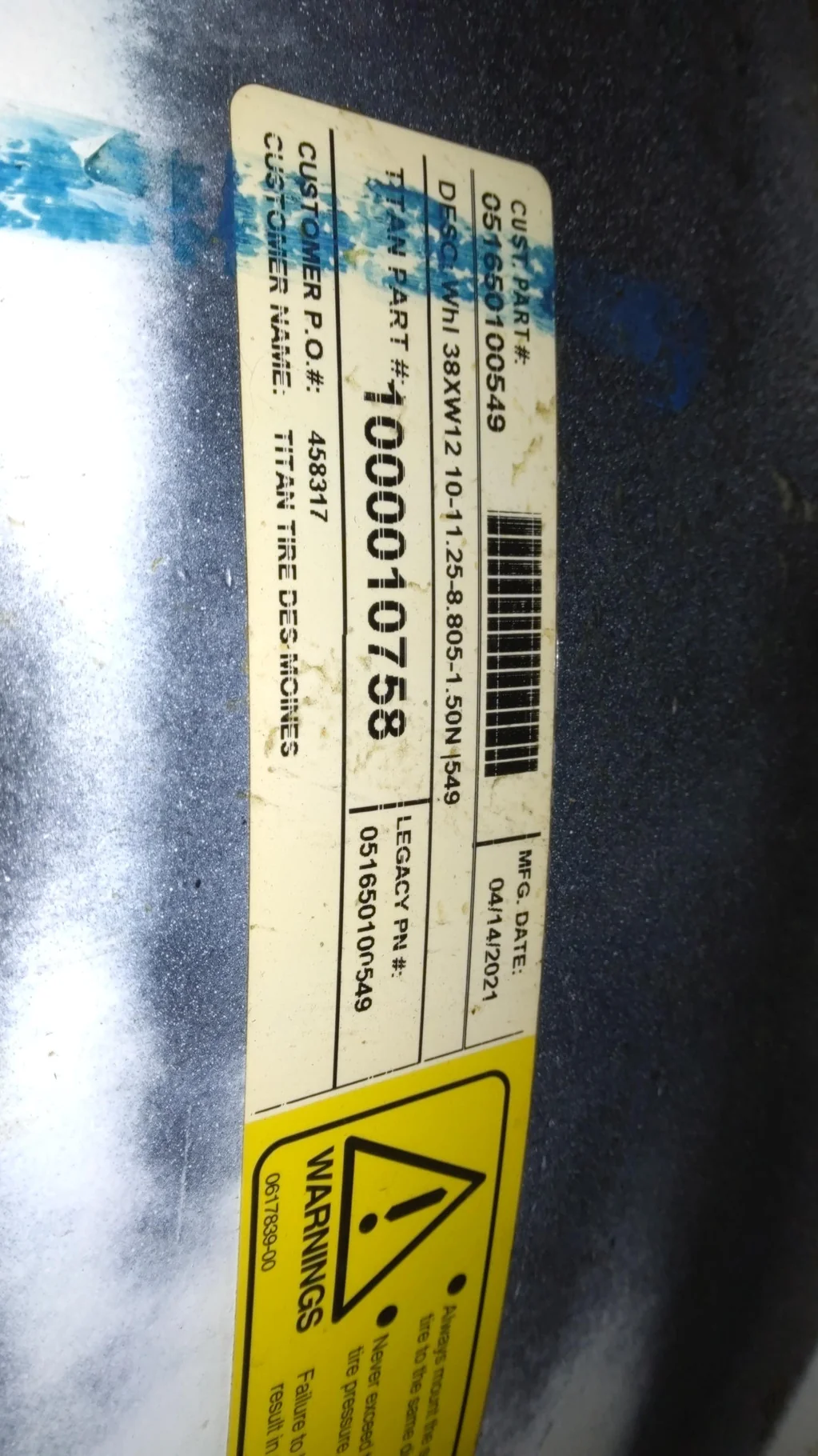 Take-Off 12 X 38 10-11.25-8.82 Sprayer White Wheel image 4