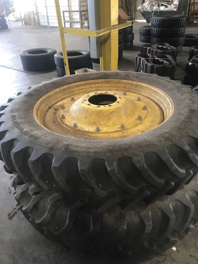 Used 380/105R50 168B Firestone Radial 9100 TL R-1W 80-85% on 12 X 50 10-13.19-11.07 Rim & Rail Yello