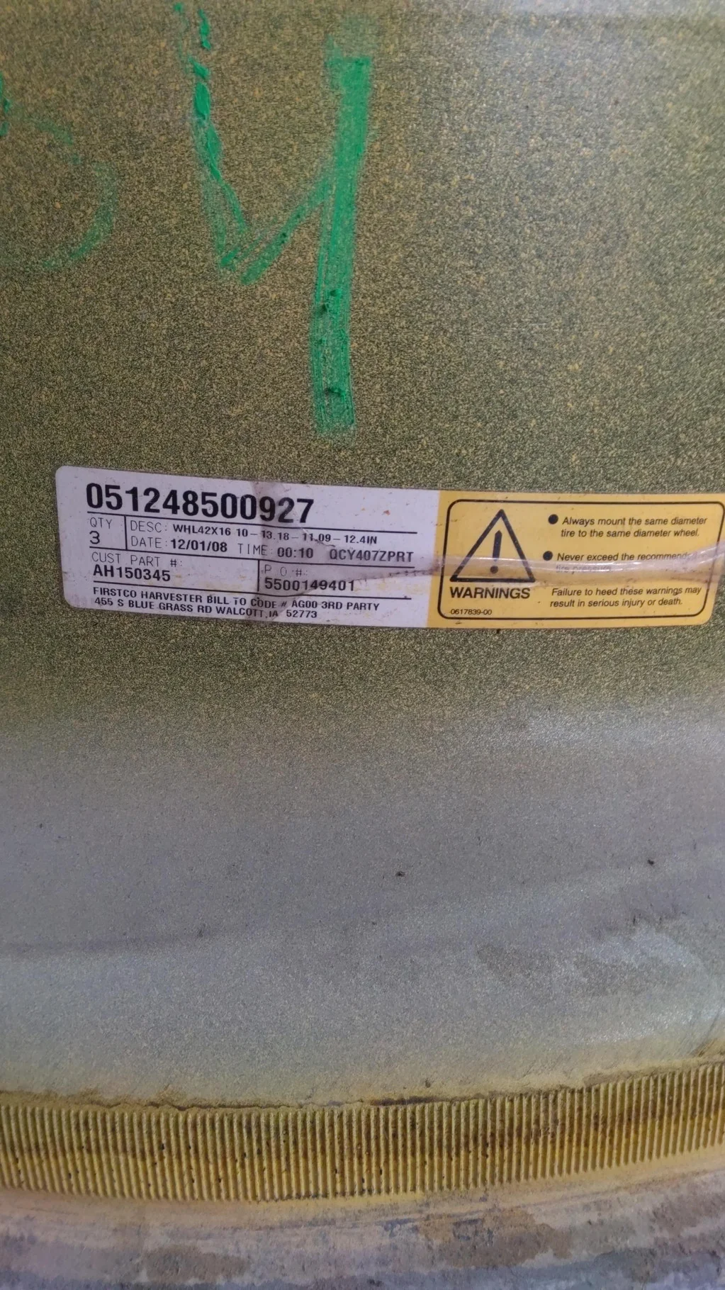 USED 16 X 42 10-13.187-11.07-12.4 (OUTSIDE) DOLLY DUAL YELLOW WHEEL image 5
