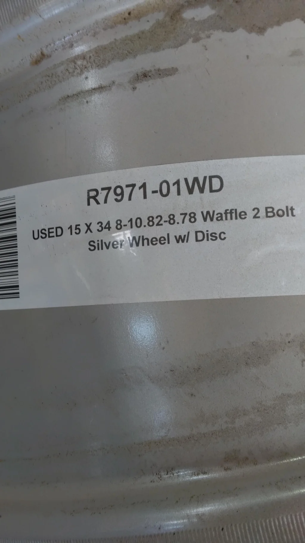 USED 15 X 34 8-10.82-8.78 Waffle 2 Bolt Silver Wheel w/ Disc image 3