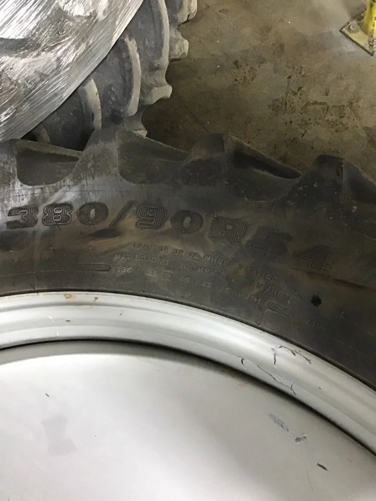 Used 380/90R54 152A8 Firestone Radial 9000 TL R-1W 85-90% on 12 X 54 10-13.18-11.09-8.63 Dual Silver