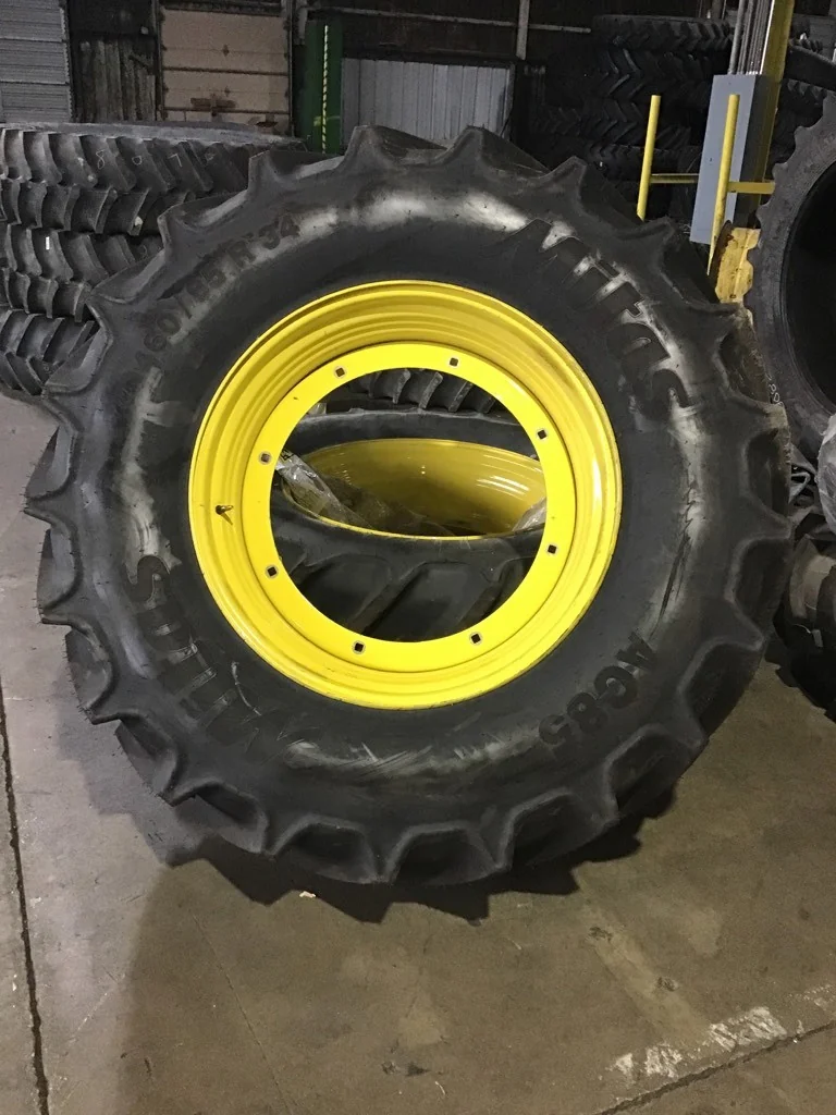 Take-Off 460/85R34 147B Mitas AC85 TL R-1W 95-100% on 15 X 34 GKN 8-27.0-24.754 R&R JD Yellow Wheel