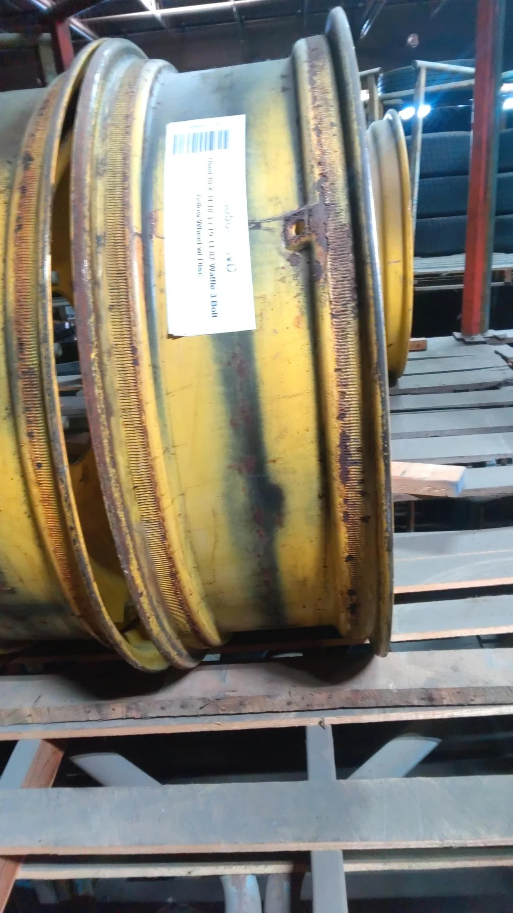 Used 10 X 34 10-13.19-11.07 Waffle 3 Bolt Yellow Wheel w/ Disc