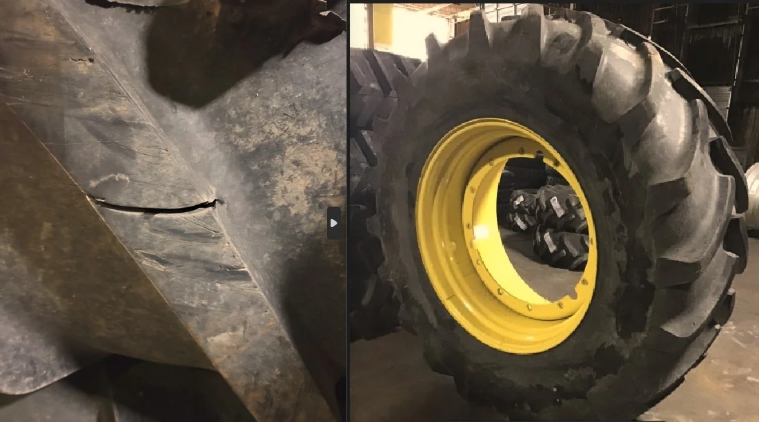Used 710/70R42 173D Michelin MachXBib TL R-1W 85-90% on 23 X 42 12-32.047-30.078 Rim & Rail Yellow