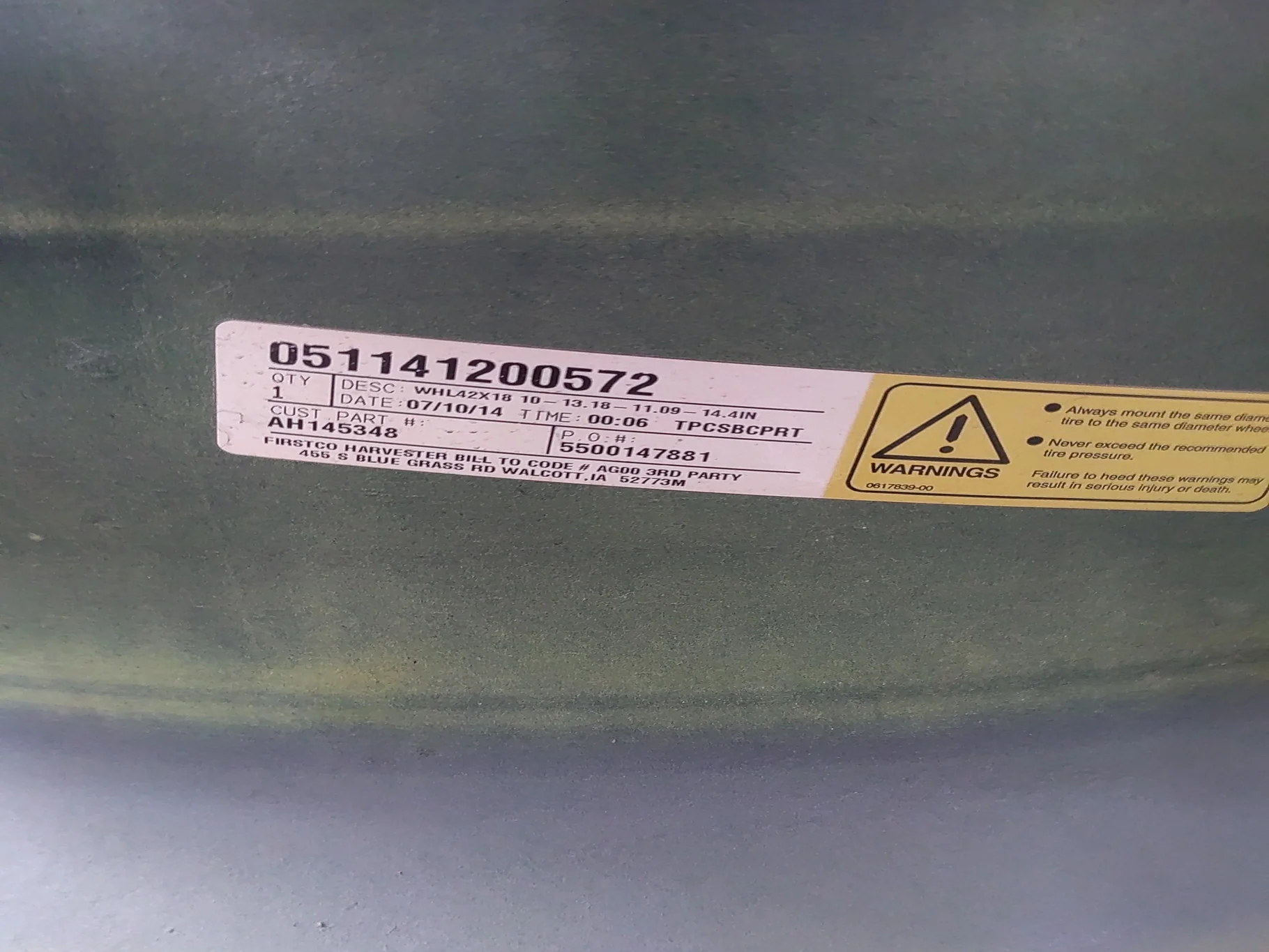 USED 18 X 42 10-13.18-11.07-14.4 (INSIDE) DOLLY DUAL YELLOW WHEEL image 4