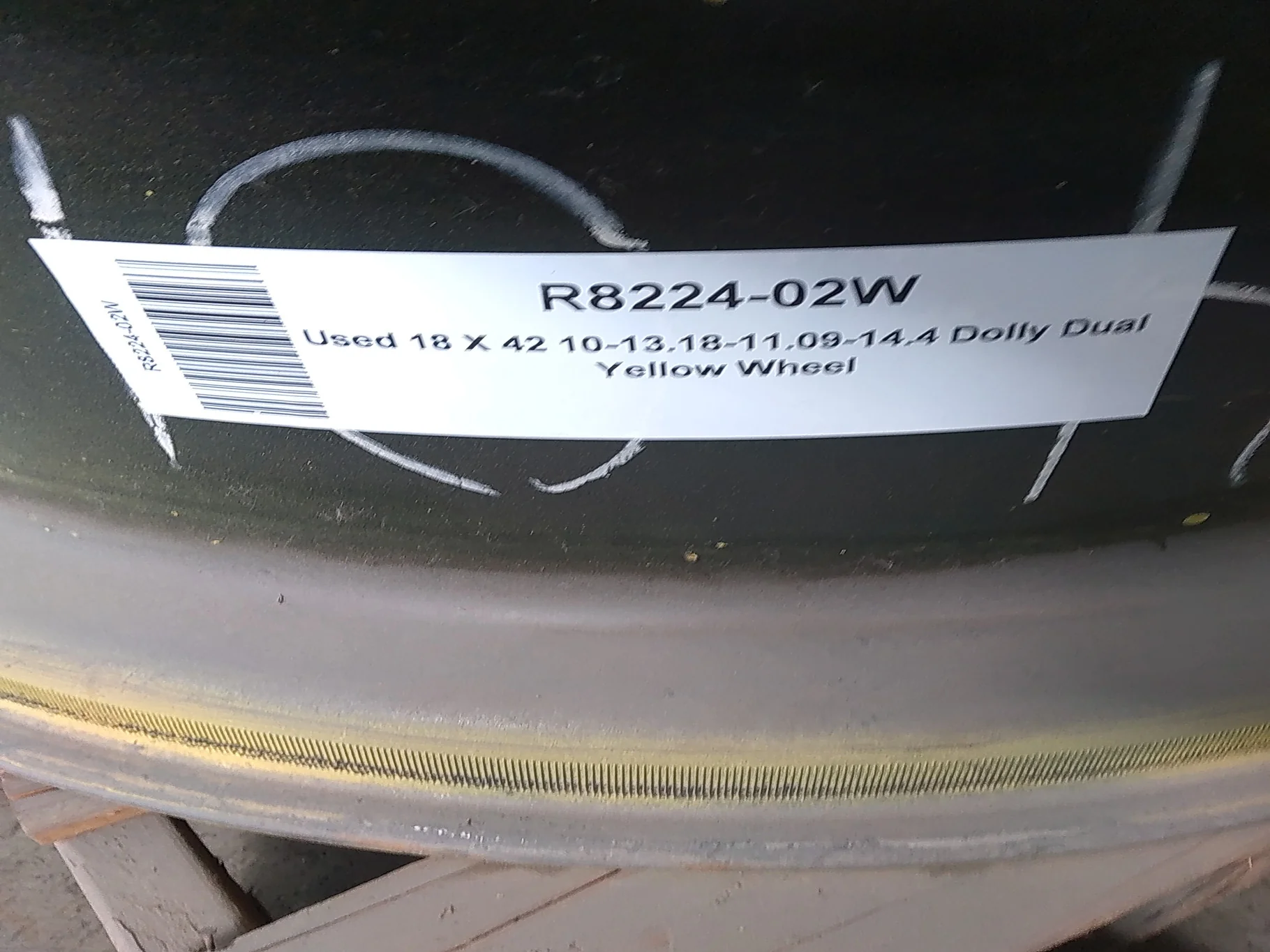 USED 18 X 42 10-13.18-11.07-14.4 (INSIDE) DOLLY DUAL YELLOW WHEEL image 5