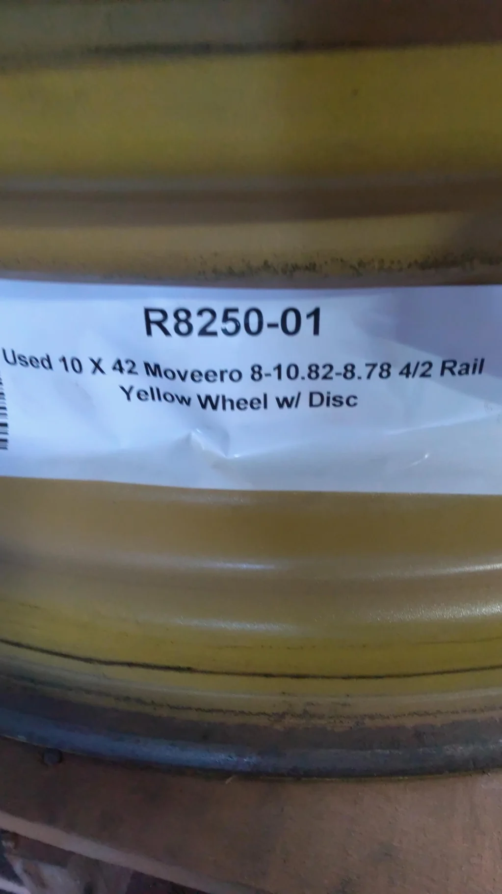 Used 10 X 42 Moveero 8-10.82-8.78 4/2 Rail Yellow Wheel w/ Disc image 2