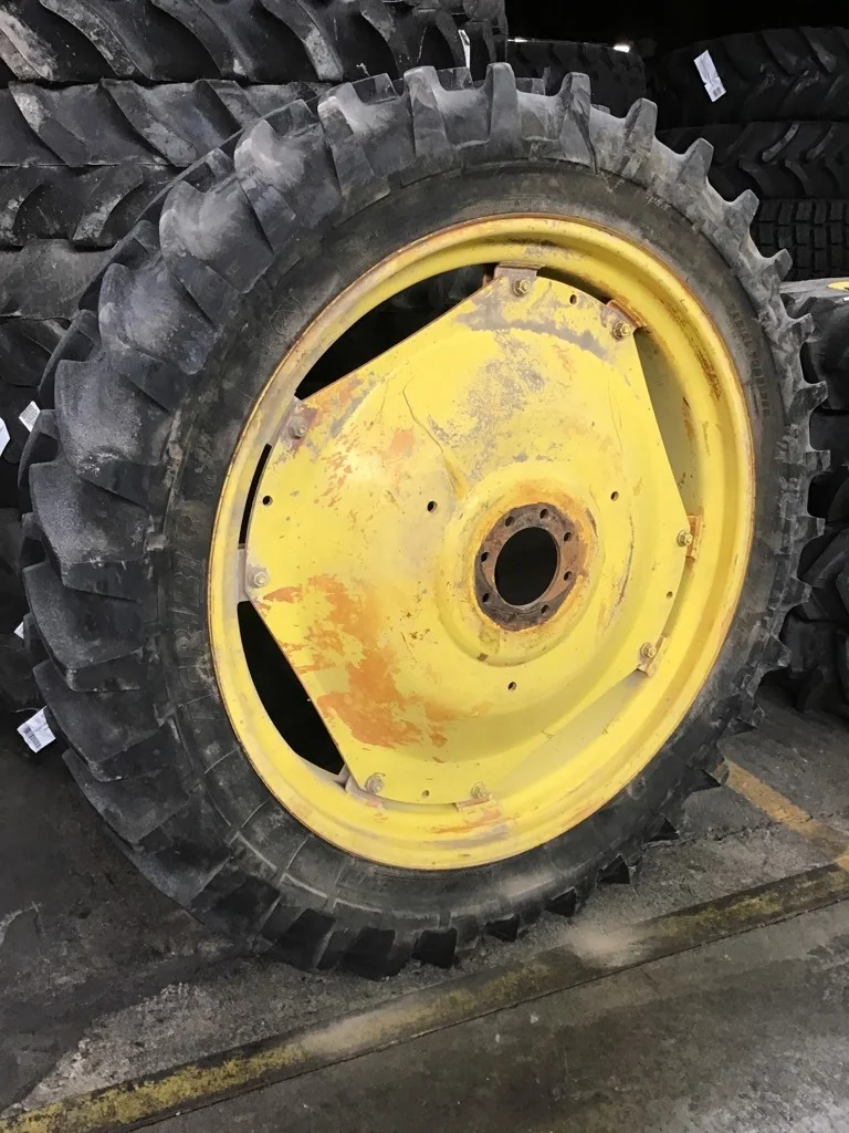 Used 340/85R46 150A8 Michelin Agribib Row Crop TL R-1W 90-95% on 12 X 46 GKN 8-8-6.0 4/2 Clamp Yello