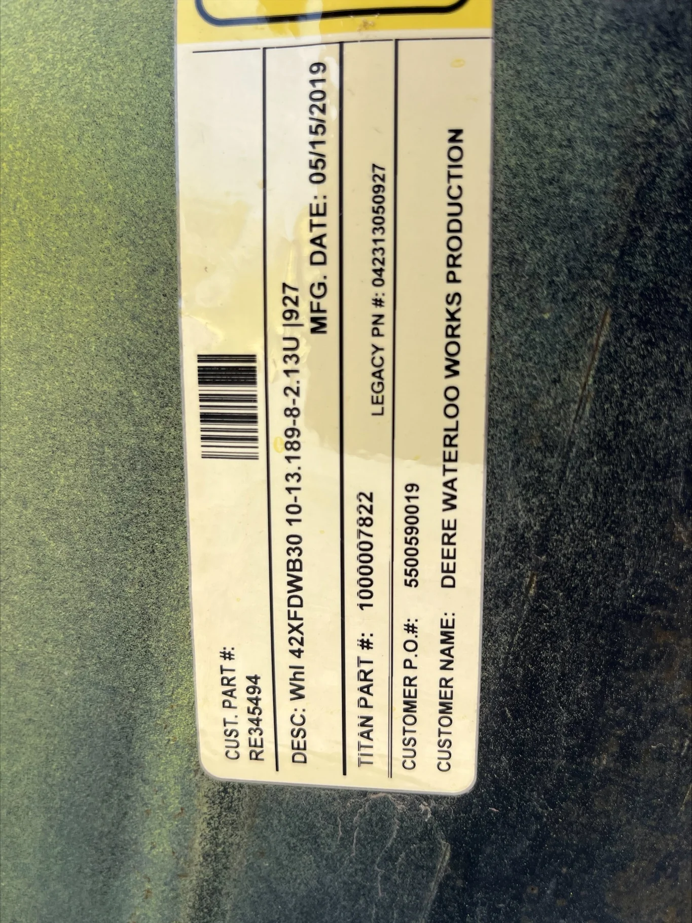30 X 42 10-13.189-11.07 -2.13 YELLOW WHEEL