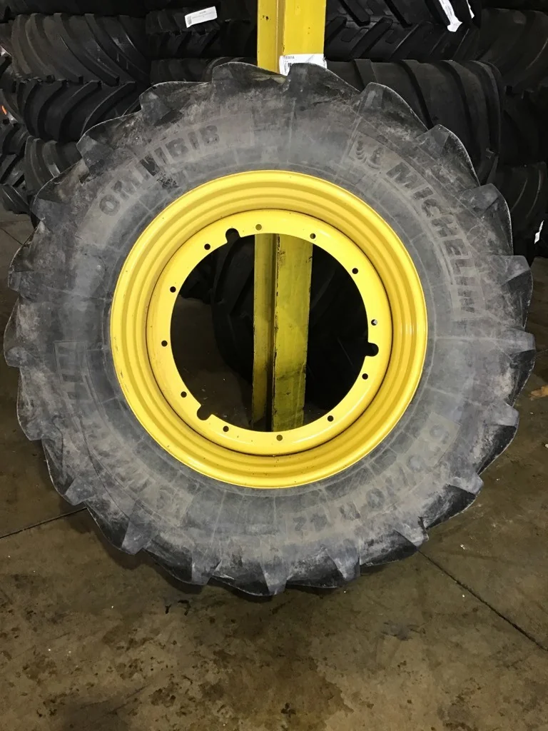 Used 620/70R42 160D Michelin Omnibib TL R-1W 75-80% on 20 X 42 12-32.047-30.078 R & R Yellow Wheel image 3