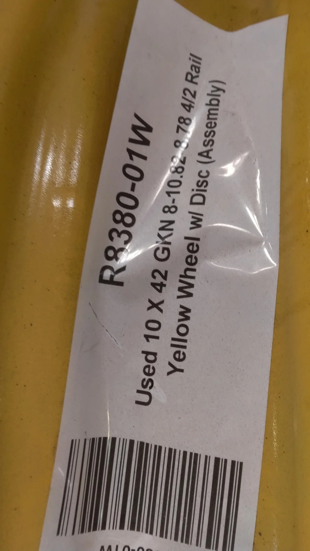 Used 10 X 42 GKN 8-10.82-8.78 4/2 Rail Yellow Wheel w/ Disc (Assembly)