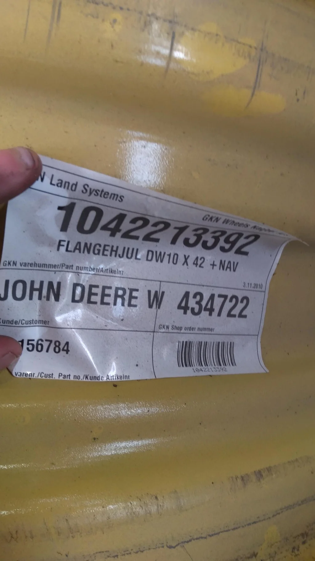 Used 10 X 42 GKN 8-10.82-8.78 4/2 Rail Yellow Wheel w/ Disc (Assembly) image 5