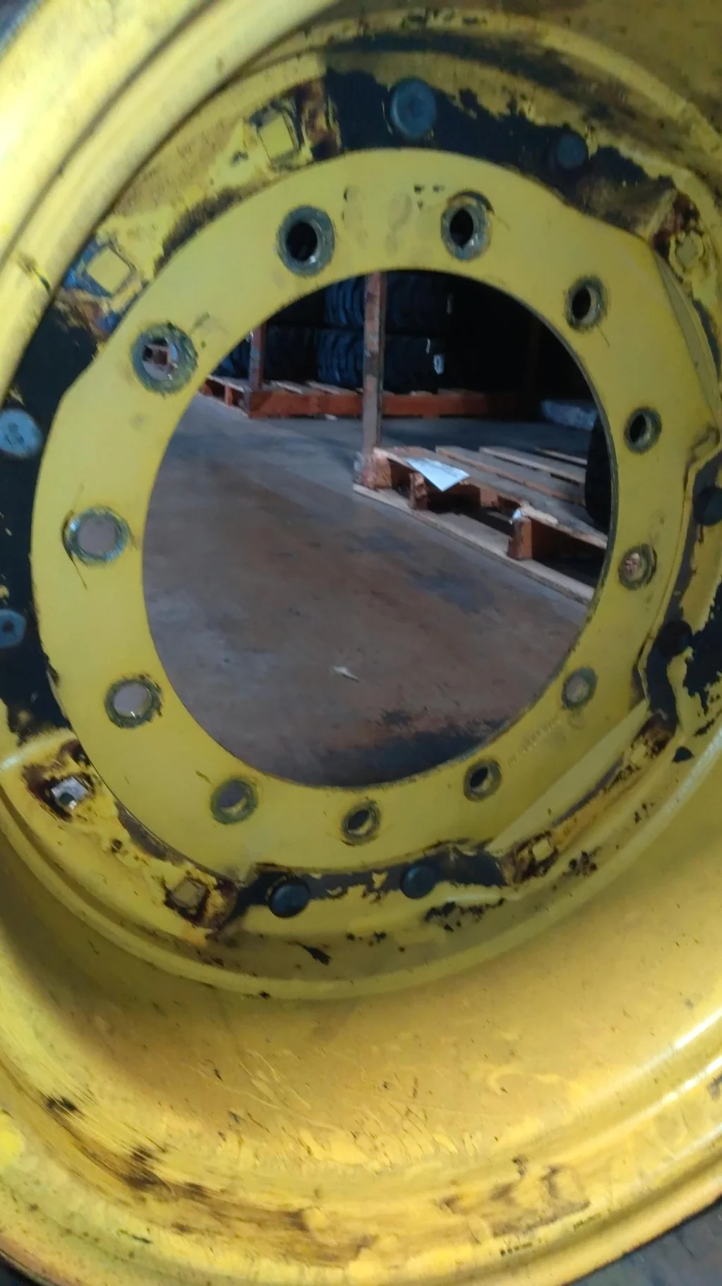 Used 16 X 26 12-16.732-14.620 Waffle 2 Bolt Yellow Wheel w/ Disc image 3