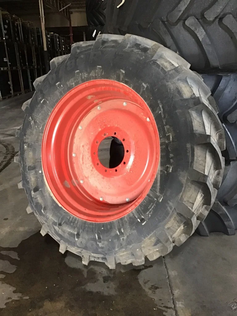 Take-Off 480/80R42 151A8 Trelleborg TM600 TL R-1W 95-100% on 16 X 42 10-13.19-11.07 Rim & Rail Fendt