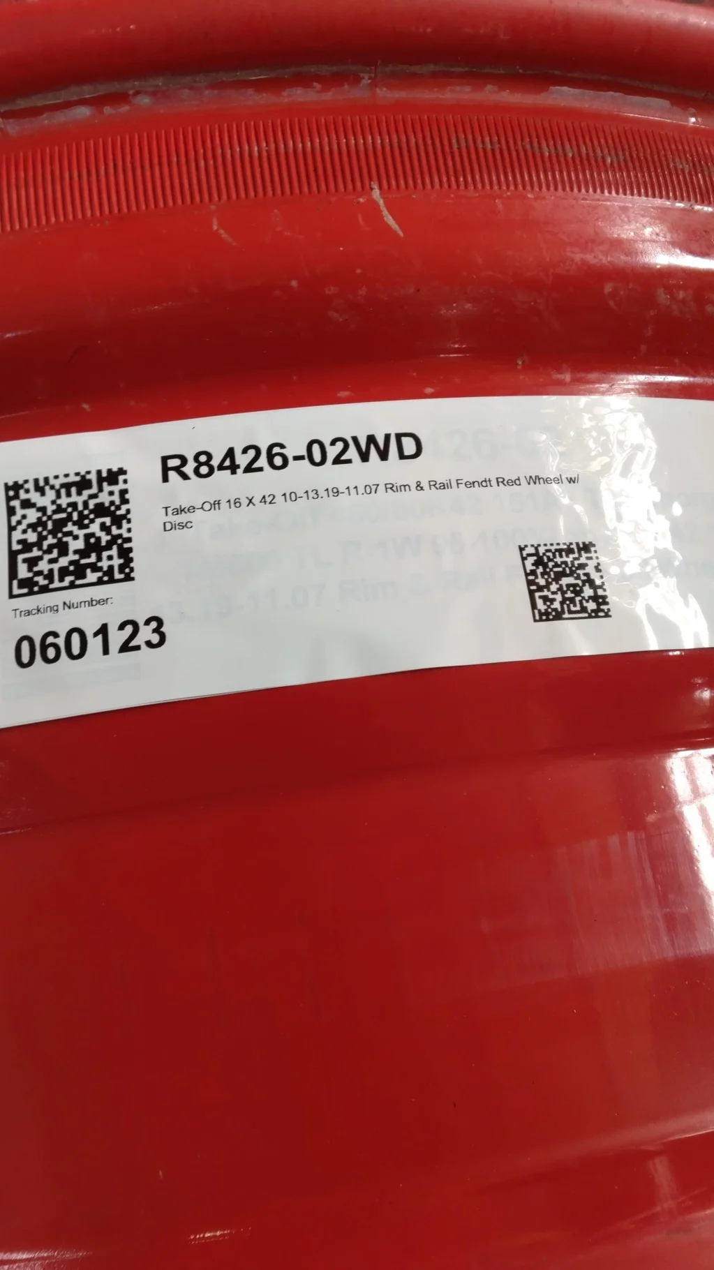 Take-Off 16 X 42 10-13.19-11.07 Rim & Rail Fendt Red Wheel w/ Disc
