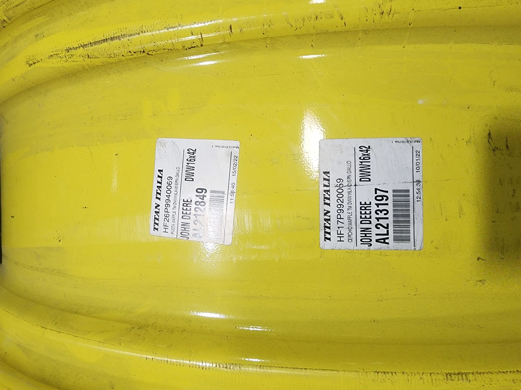Take-Off 16 X 42 8-10.82-8.78 Waffle 3 Bolt JD Yellow Wheel w/ Disc image 2