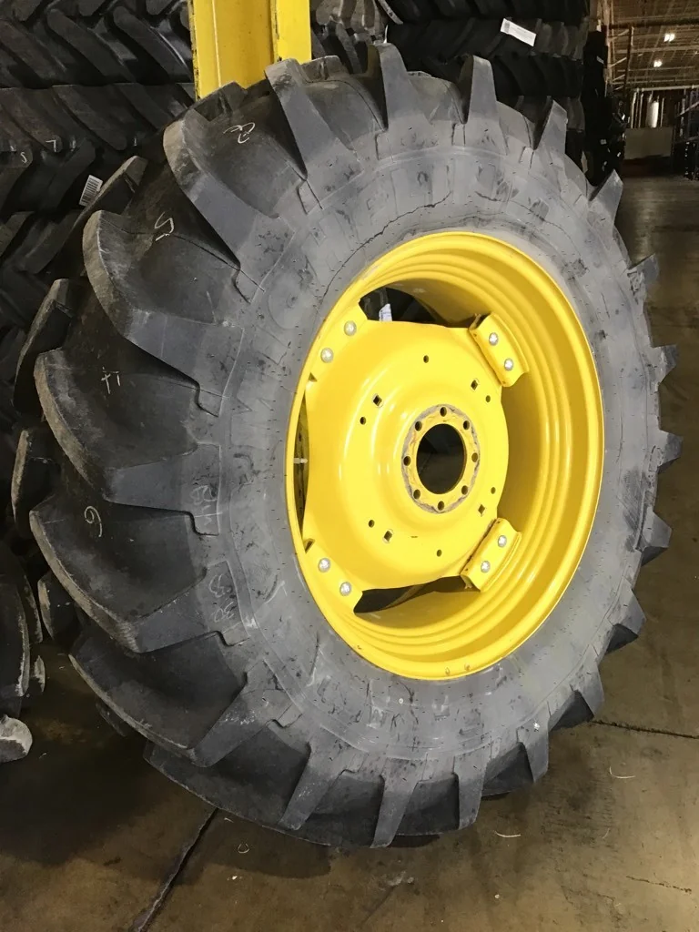 Used 18.4R34 144A8 Michelin Agribib TL R-1W 90-95% on 15 X 34 GKN 8-8-6 4/2 Clamp Yellow Wheel w/ Di