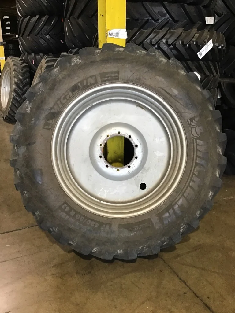 Used VF480/80R42 176D Michelin Spraybib TL R-1W 75-80% on 16 X 42 10-13.19-11.07 Sprayer Silver