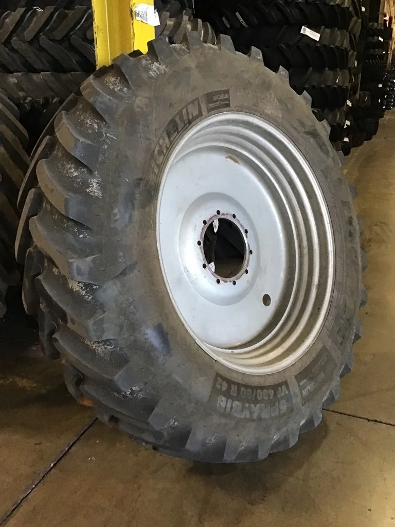 Used VF480/80R42 176D Michelin Spraybib TL R-1W 75-80% on 16 X 42 10-13.19-11.07 Sprayer Silver image 2