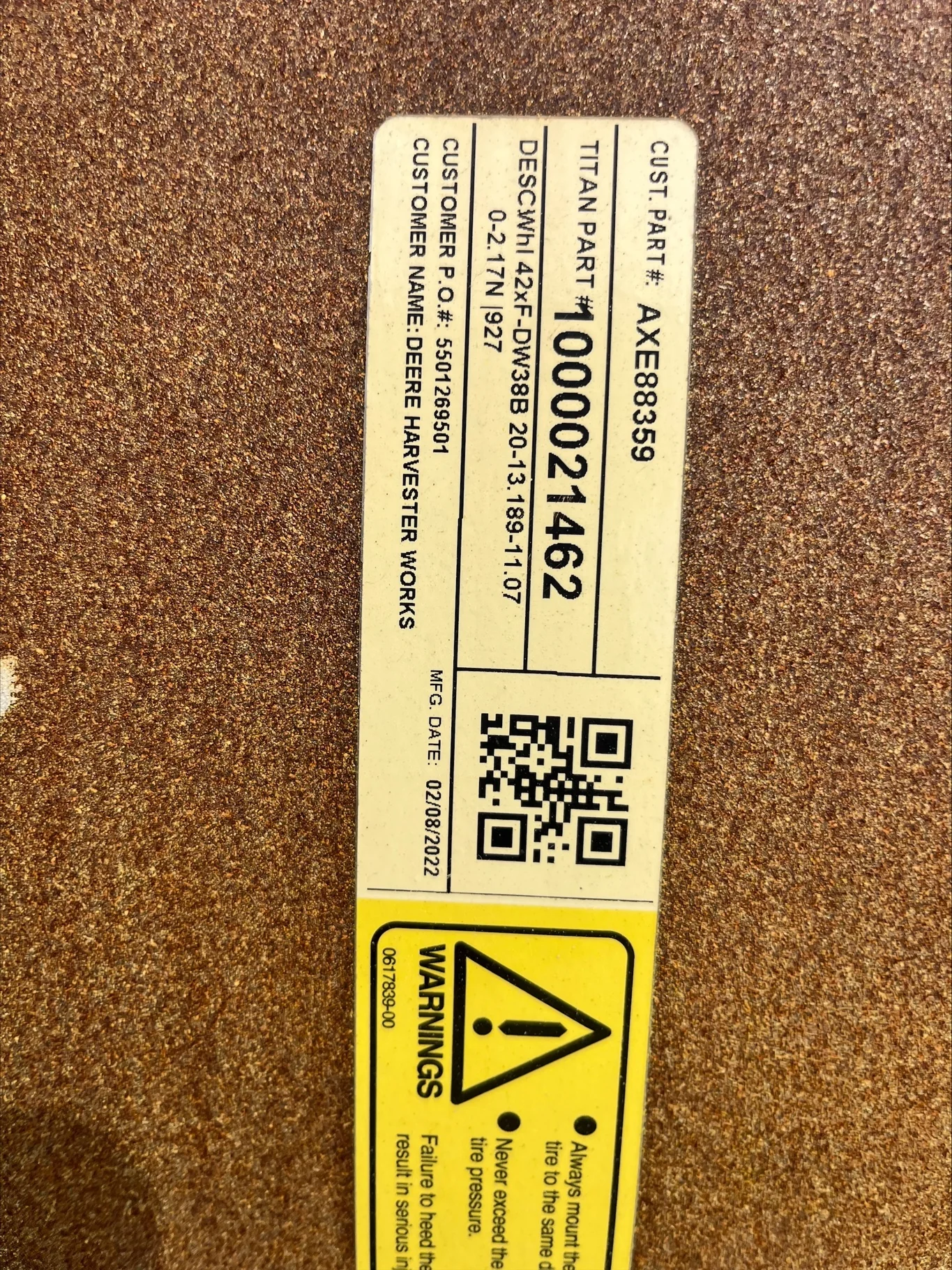 TAKE-OFF 38 X 42 20-13.189-11.07 -2.17IN YELLOW WHEEL image 3