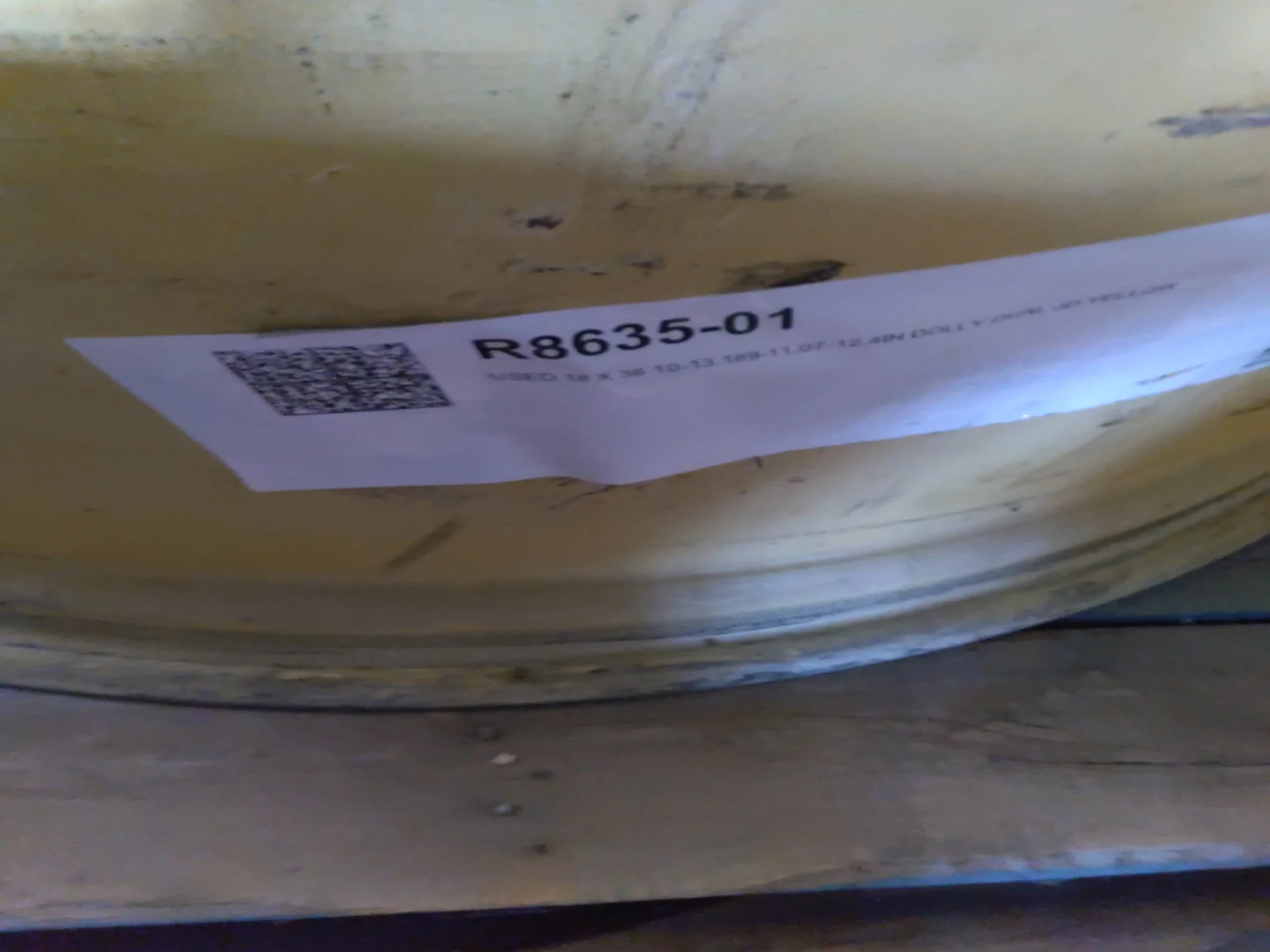 USED 18 X 38 10-13.189-11.07-12.4 (OUTSIDE) DOLLY DUAL YELLOW WHEEL image 5