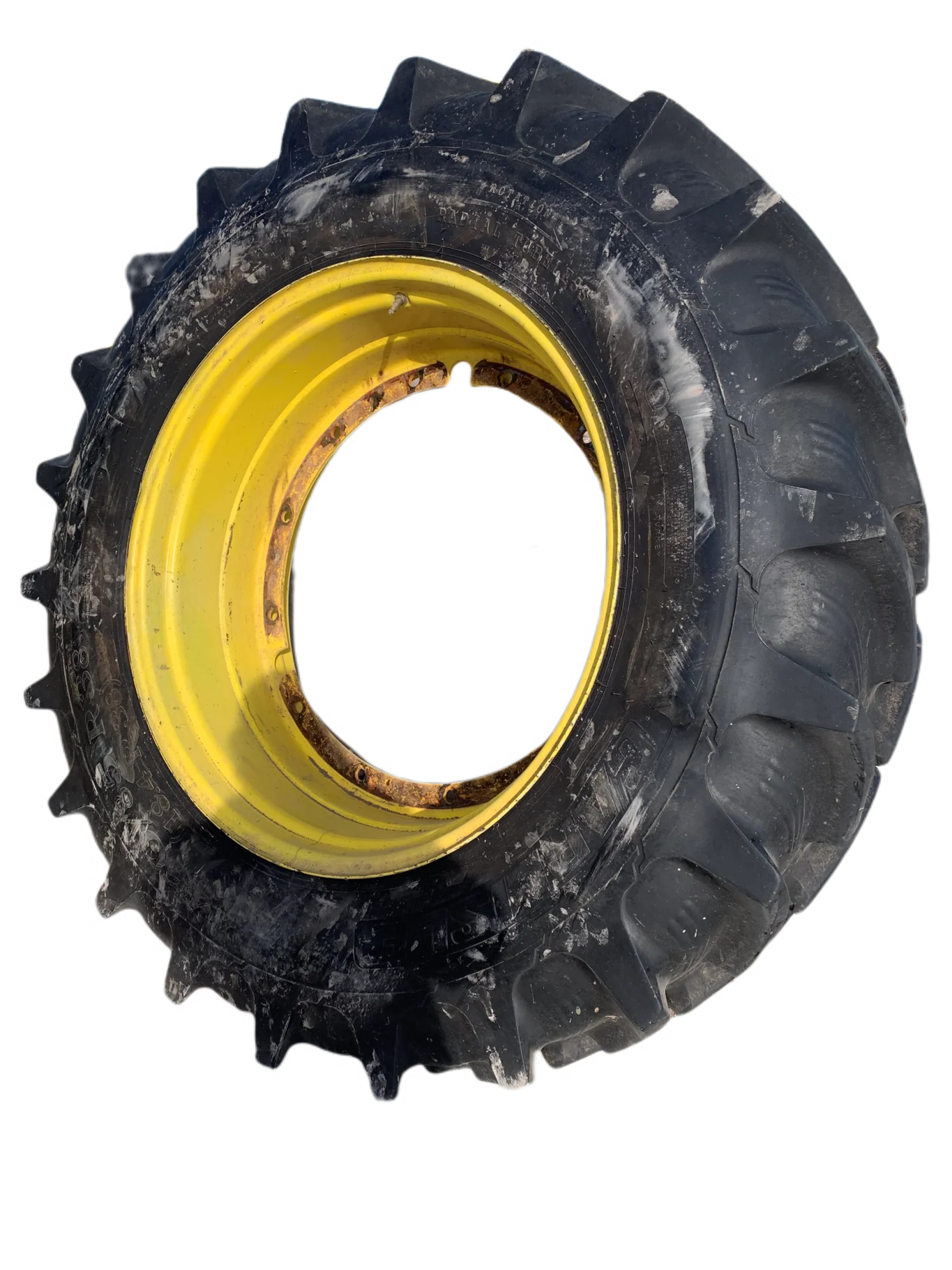 Used 85% 460/85R38 Carlisle FSTR R-1W (149A8) On 18 x 38 JD 12 bolt stub disc - Good Condition (Mul