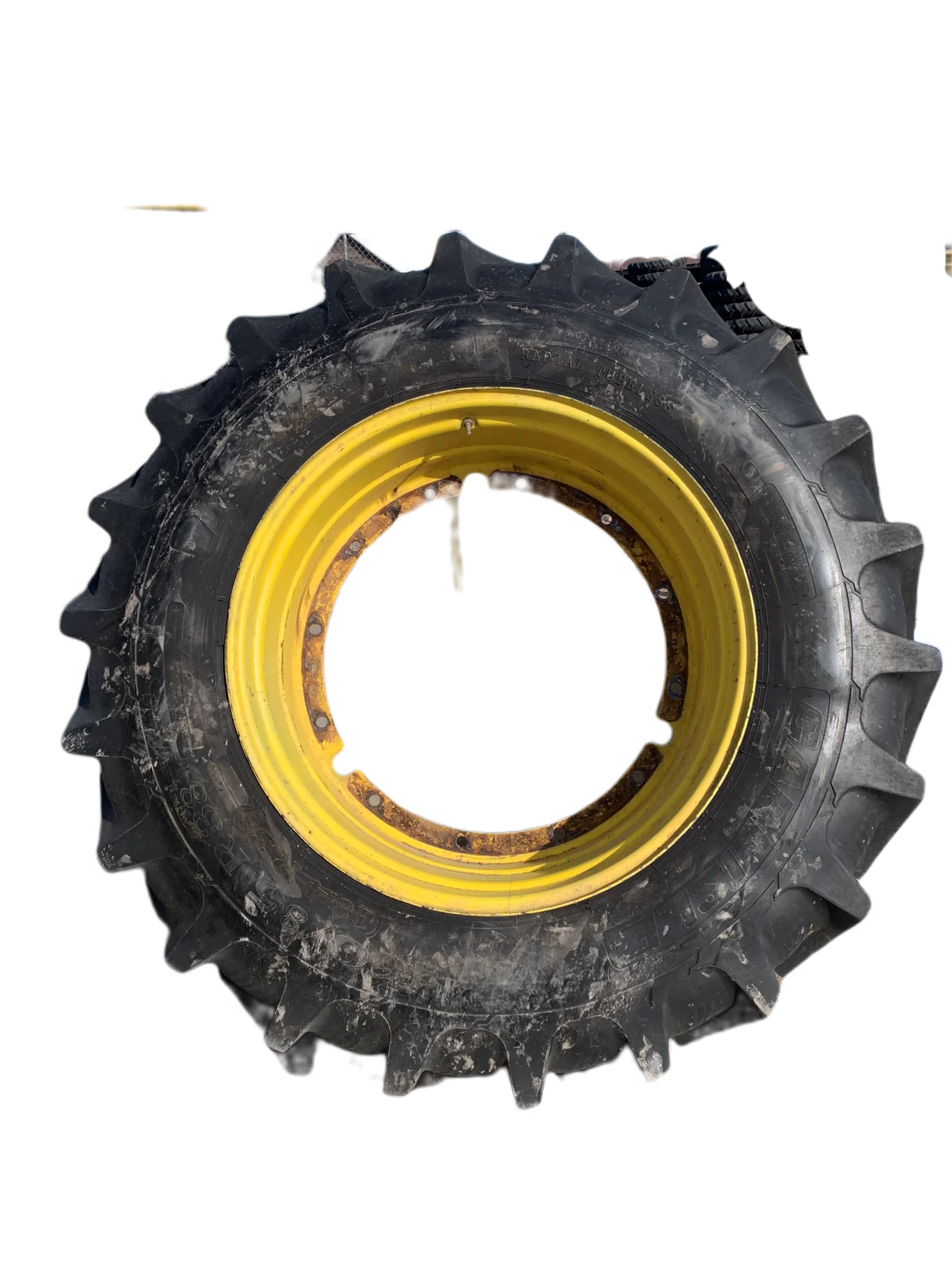 Used 85% 460/85R38 Carlisle FSTR R-1W (149A8) On 18 x 38 JD 12 bolt stub disc - Good Condition (Mul image 2
