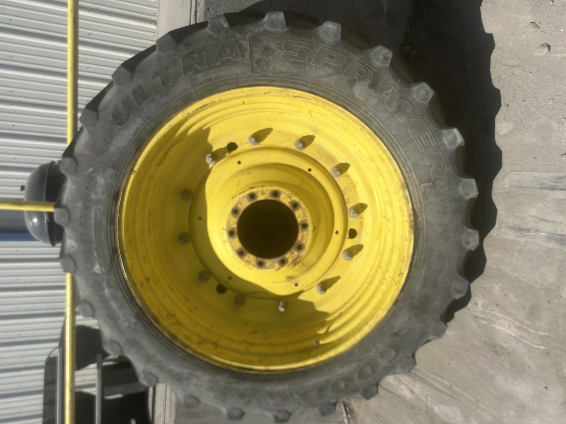 Used 70% 380/90R46 Goodyear Ultra Sprayer (168B) R-1 TL on a 13 x 46 JD Yellow Stub Disc (No c image 2