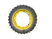 Used 55% 320/85R38 Michelin AgriBib Row Crop (143A8) on a 10 x 38 John Deere Yellow Stub Disc (weath