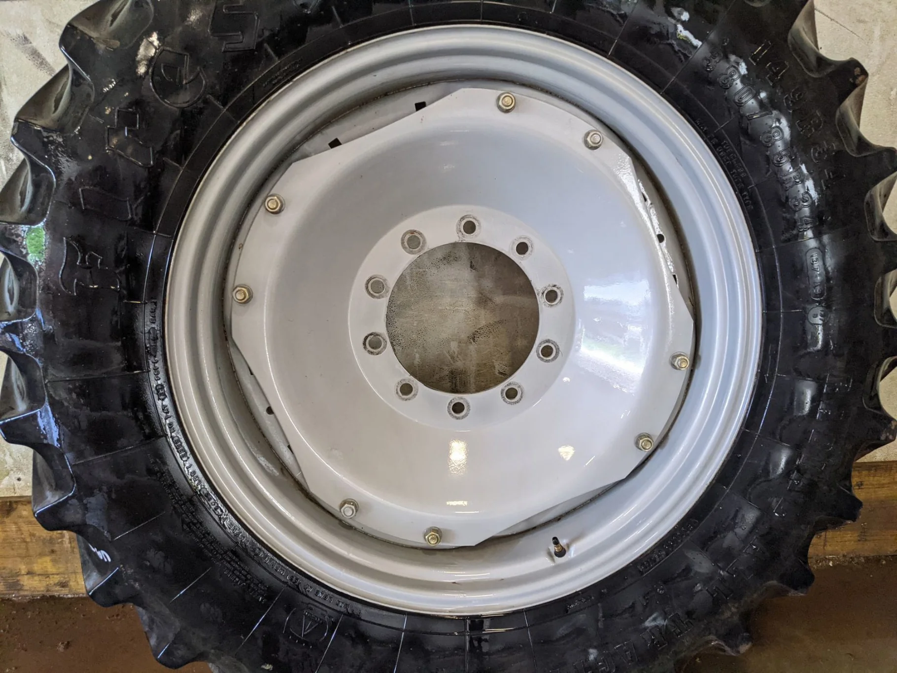 Used 65% 380/85R34 Firestone Radial All Traction FWD R-1 (137A8) TL on a 13 x 34 Agco Waffle Rim w/ image 2