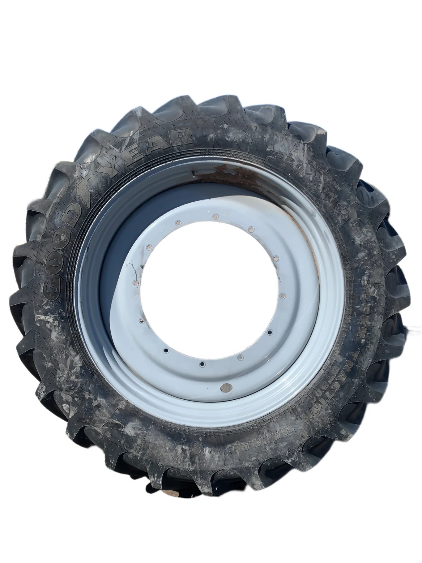 Used 480/80R50 159D Goodyear Super Traction R-1W TL 90-95% On 15 X 50 12 Bolt Stub Disc Wheel image 2