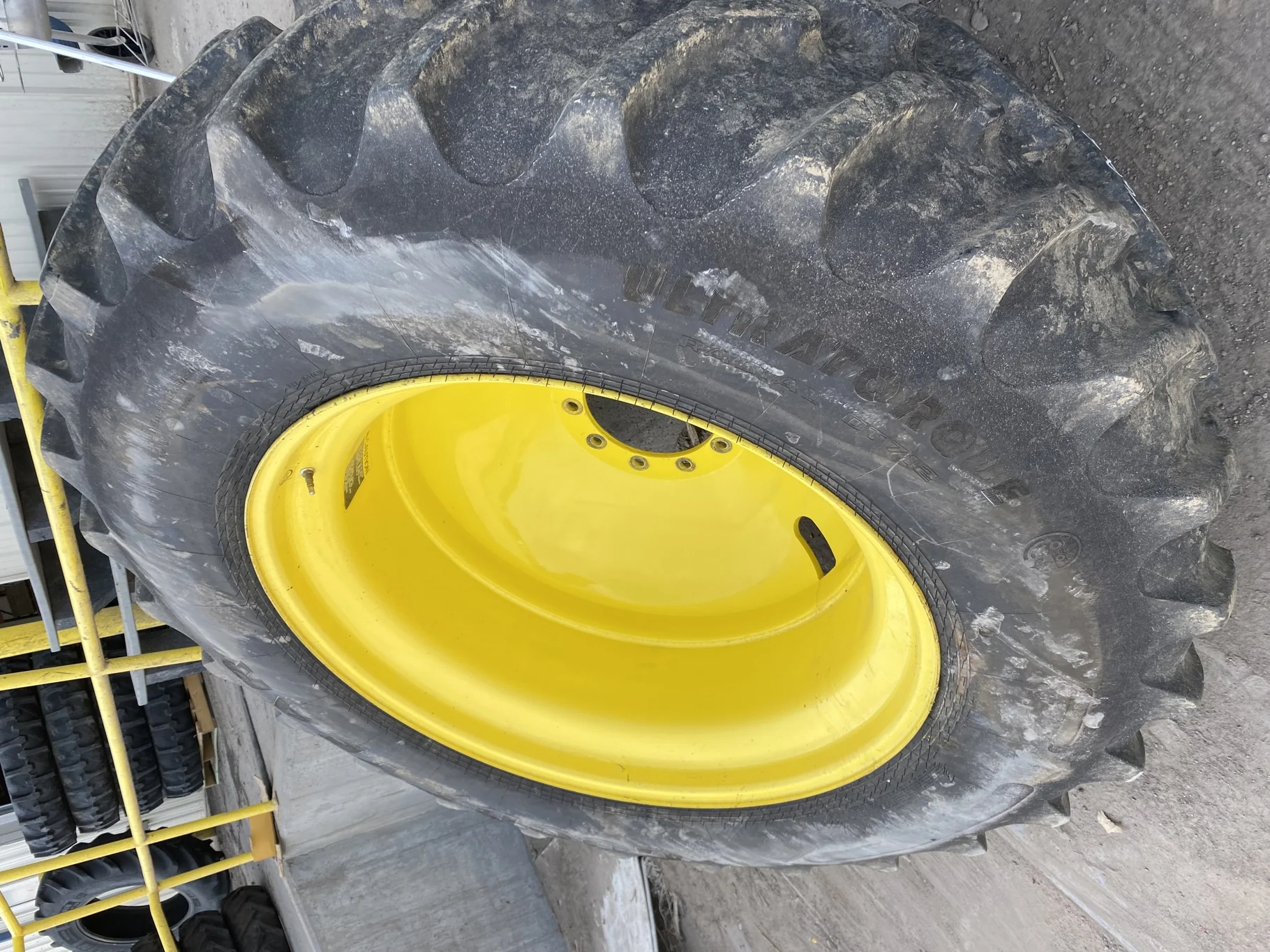 Used 520/85R42 157B Goodyear Ultra Torque Radial R-1W TL 85-90% On 18 x 42 10 Bolt Wheel JD Yellow image 2