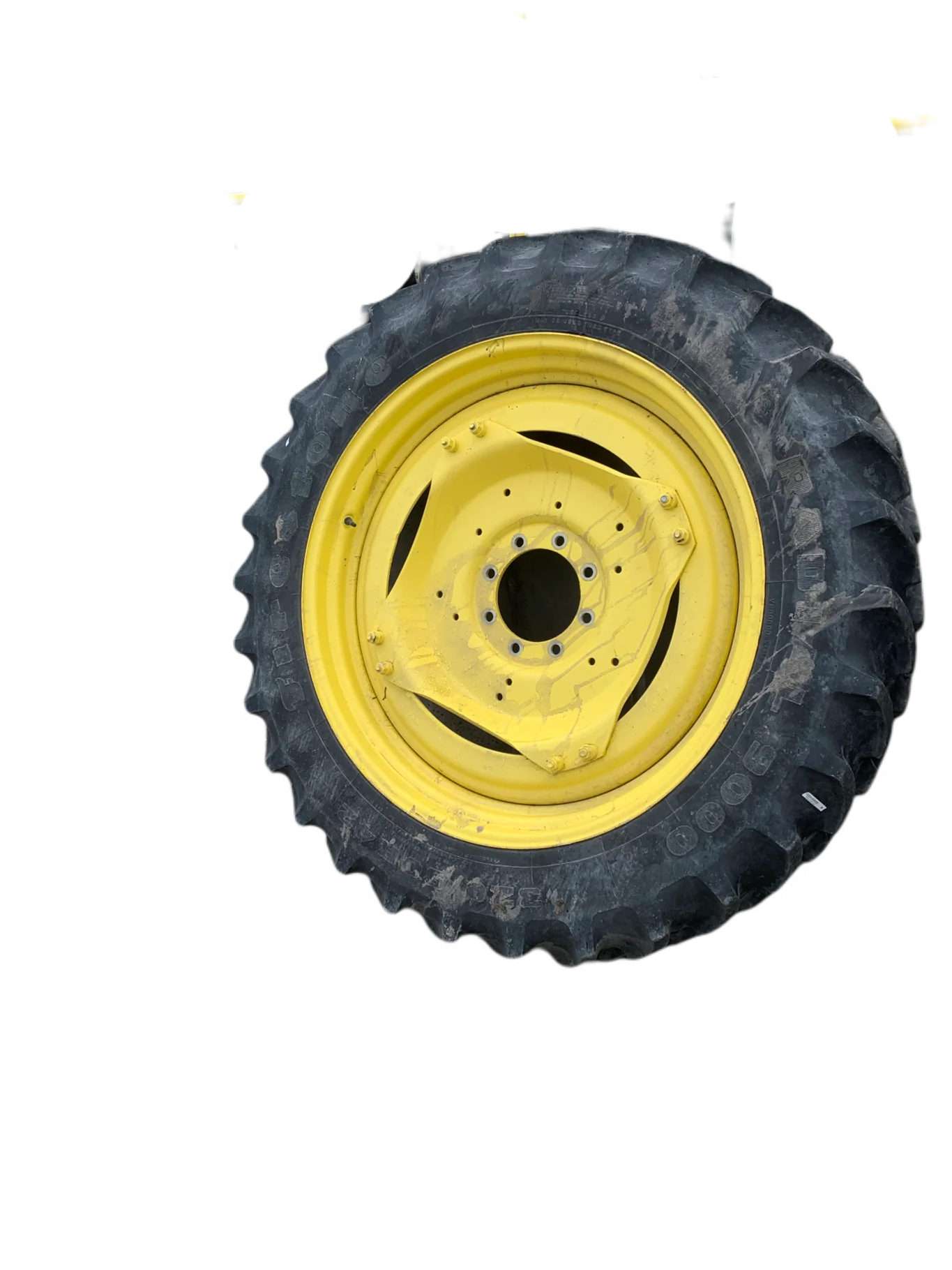 Used 65% 320/90R42 Firestone Radial 9000 R-1W (139B) TL on a 10 x 42 John Deere Yellow 8 Bolt (.843)