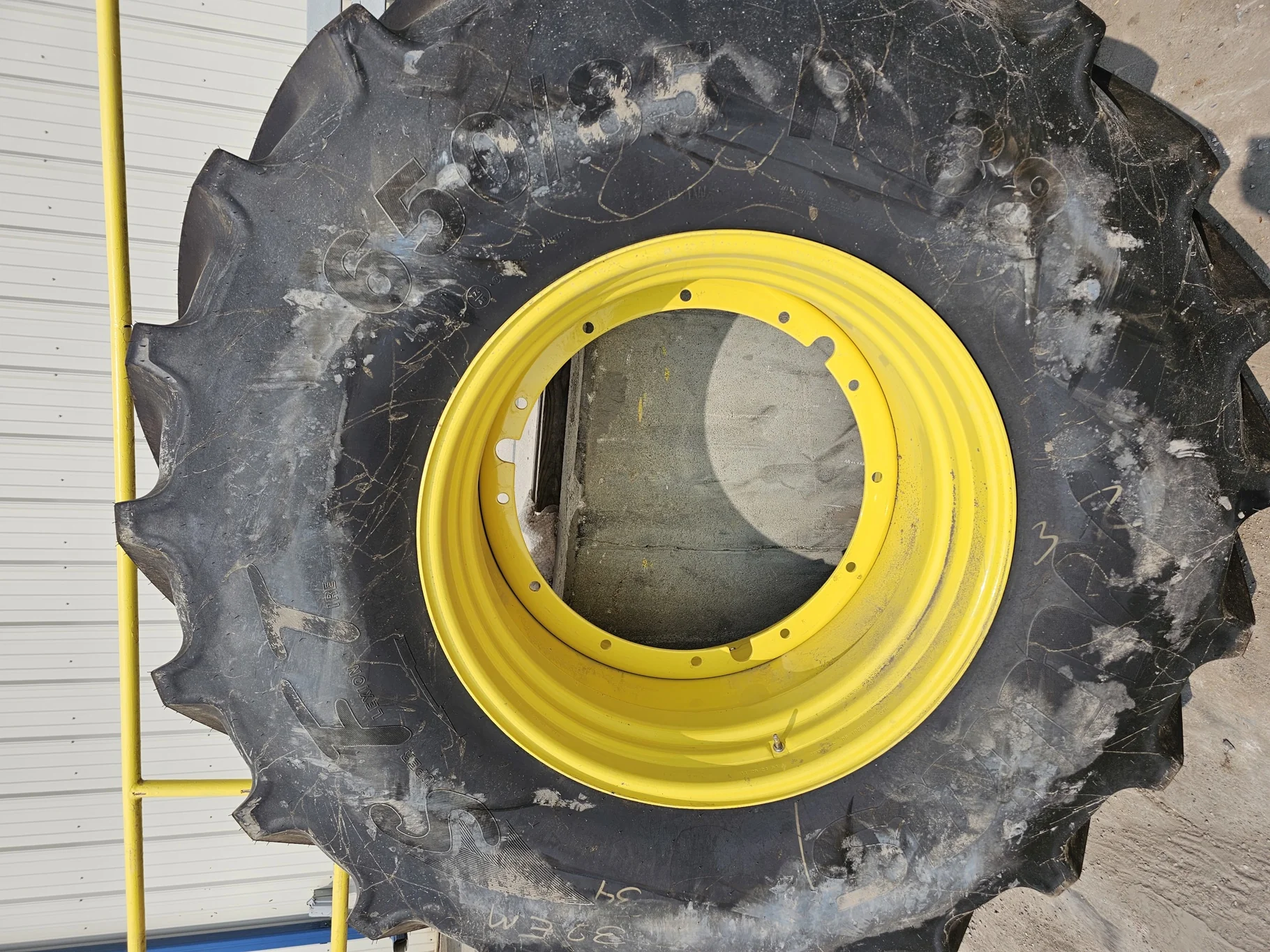 USED 98% 650/85R38 Mitas SFT (173D/176A8) TL on a 23 X 38 JD Yellow 12 Bolt (.937) Stub Disc ( image 2