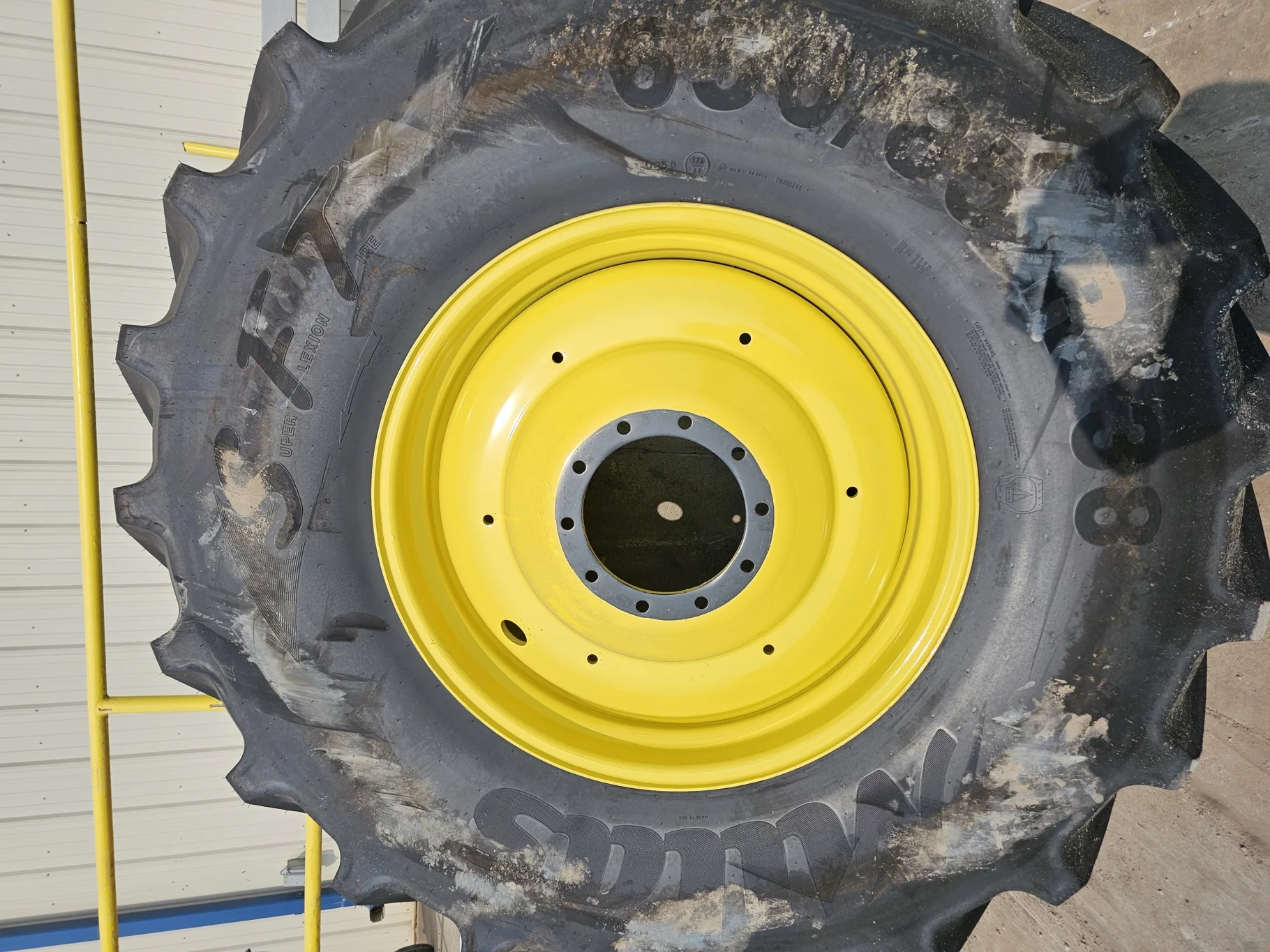 USED 98% 650/85R38 Mitas SFT (173D/176A8) TL on a 23 X 38 JD Yellow 10 Bolt (.937) 1/2" Formed image 2