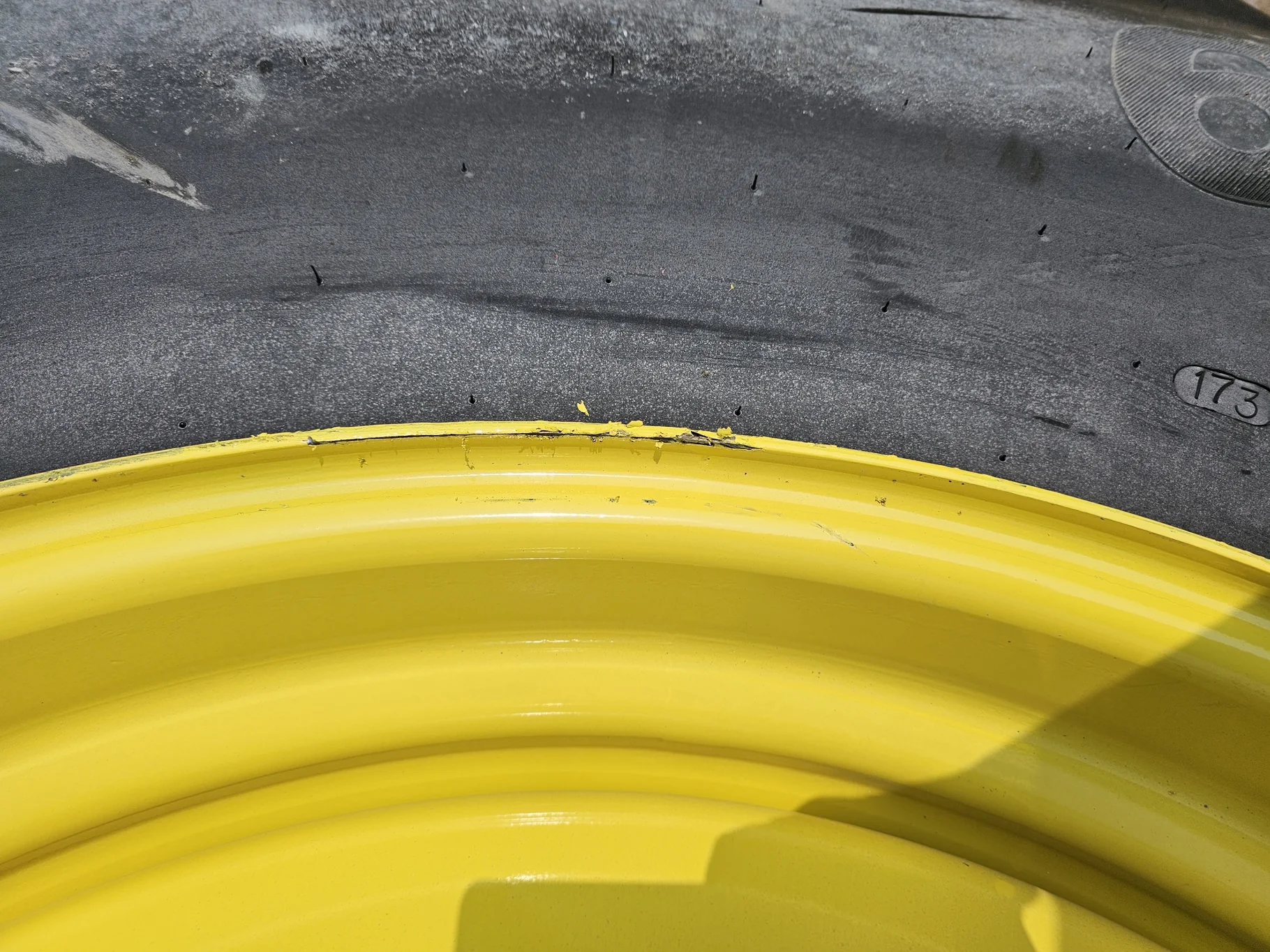 USED 98% 650/85R38 Mitas SFT (173D/176A8) TL on a 23 X 38 JD Yellow 10 Bolt (.937) 1/2" Formed image 5