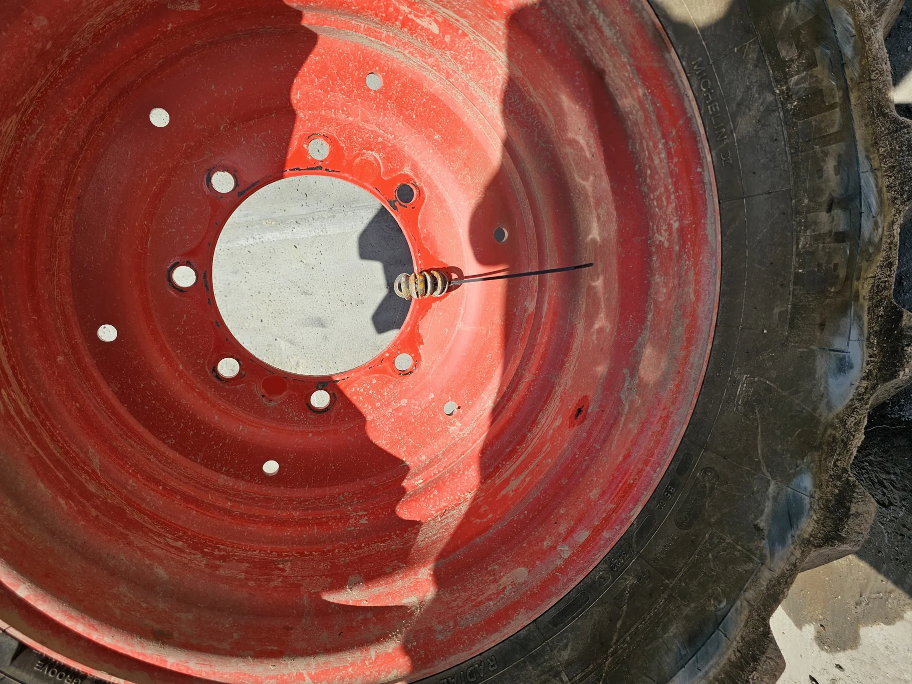 Take Off 480/65R24 Michelin MultiBib R-1W 133D TL on a 15 X 24 Fendt Red Formed 8 Bolt Wheel(27/32") image 6