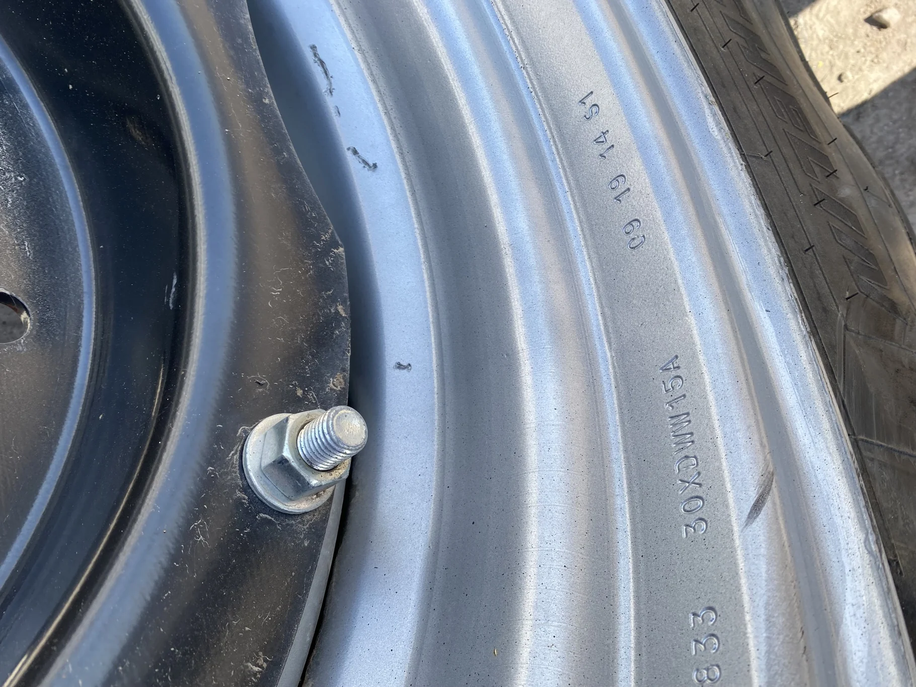 Take Off 420/90R30 Michelin AgriBib R-1W 147A8/147B TL on a 15 X 30 CIH Silver Waffle Wheel (2 Bolt) image 5
