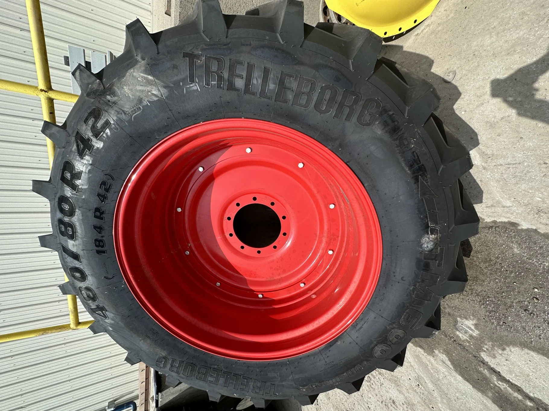 Take-Off 480/80R42 Trelleborg TM600 151A8 TL R-1W on 16 x 42 Fendt Red 10 Bolt (.937) Dual Wheel W/D