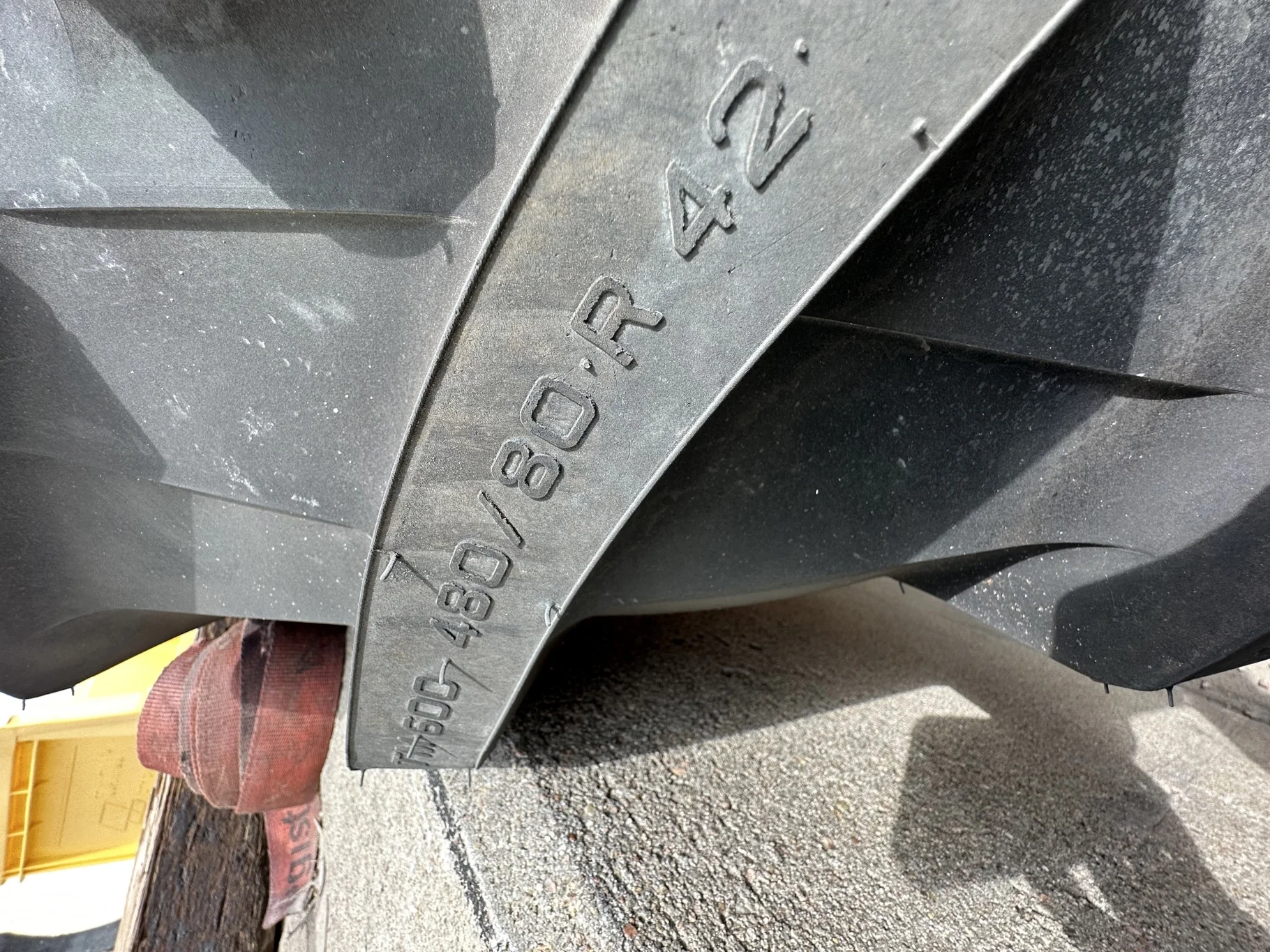 Take-Off 480/80R42 Trelleborg TM600 151A8 TL R-1W on 16 x 42 Fendt Red 10 Bolt (.937) Dual Wheel W/D image 6