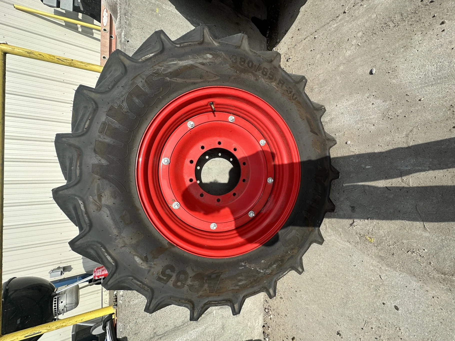 Take Off 380/85R30 (14.9R30) Mitas AC85 135A8/135B TL on a 13 X 30 Fendt Red Waffle Wheel (3 Bolt) image 2