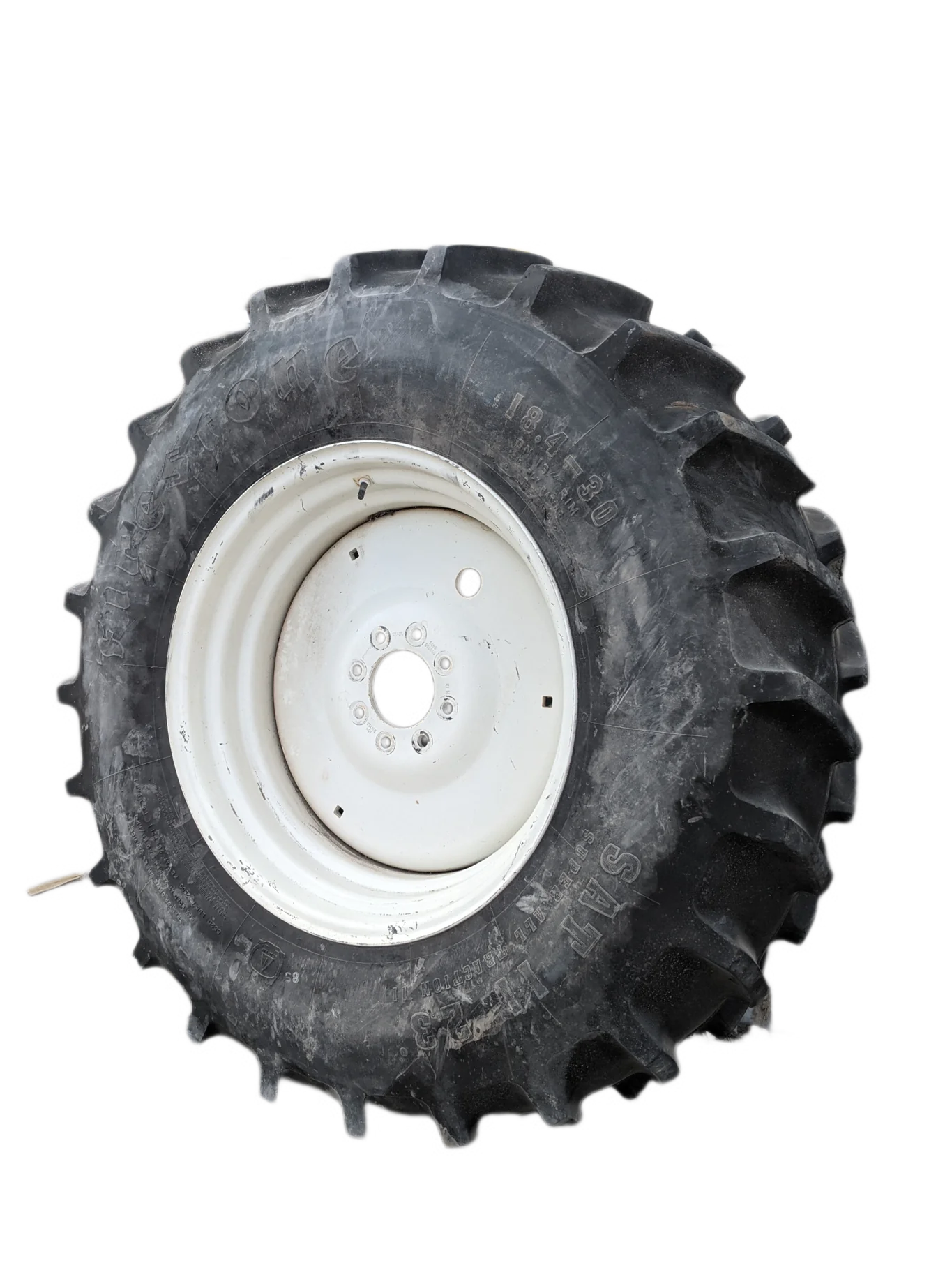 Used 90% 18.4-30 Firestone Super All Traction II 23 R-1 D(10Ply) TL on 15 x 30 NH White Formed Rim -