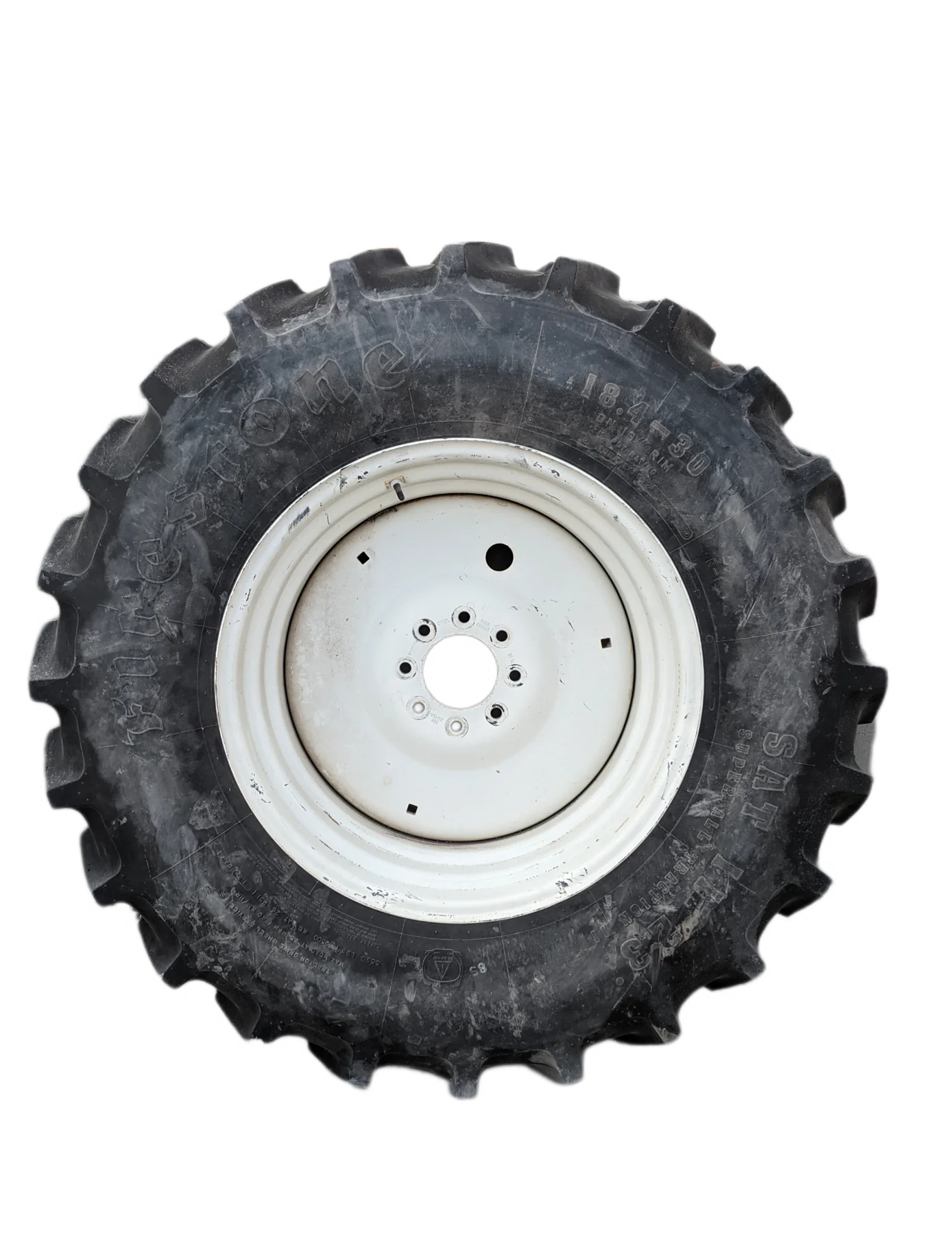 Used 90% 18.4-30 Firestone Super All Traction II 23 R-1 D(10Ply) TL on 15 x 30 NH White Formed Rim - image 2