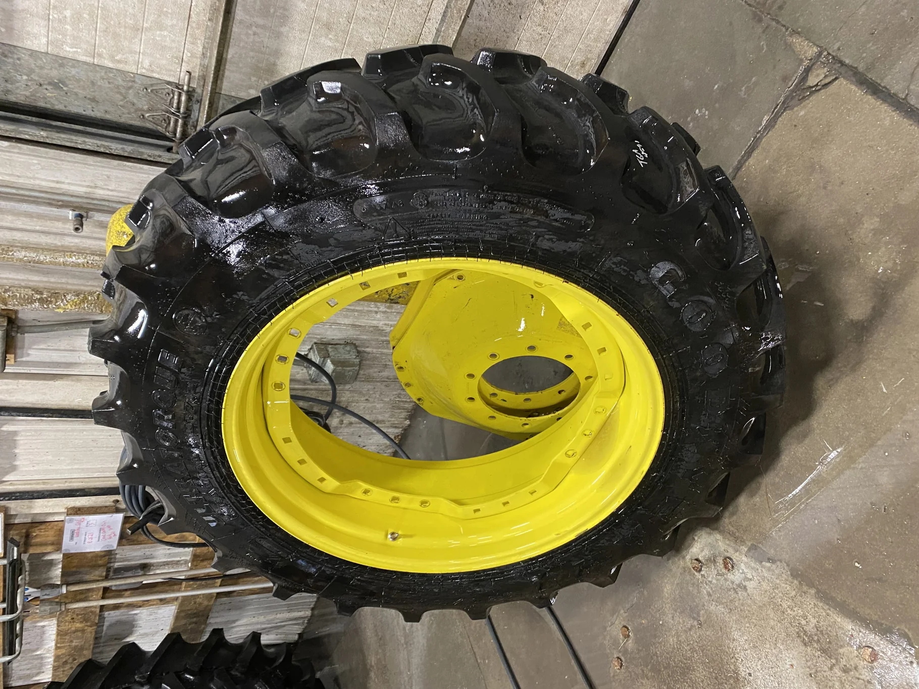 Used 85% 380/85R34 Goodyear Ultratorqe DT712 R-1 (137D) TL on a 13 x 34 JD Yellow Waffle Wheel image 2