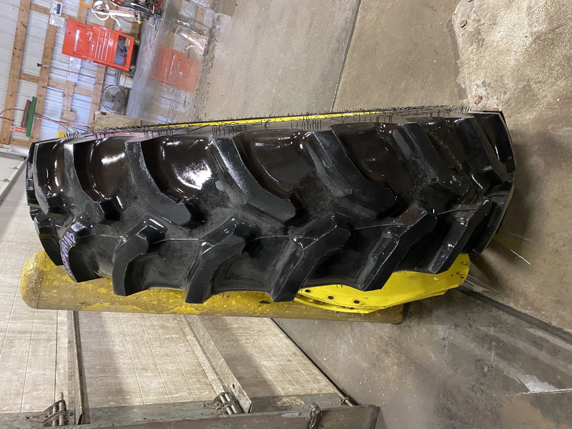Used 85% 380/85R34 Goodyear Ultratorqe DT712 R-1 (137D) TL on a 13 x 34 JD Yellow Waffle Wheel image 3
