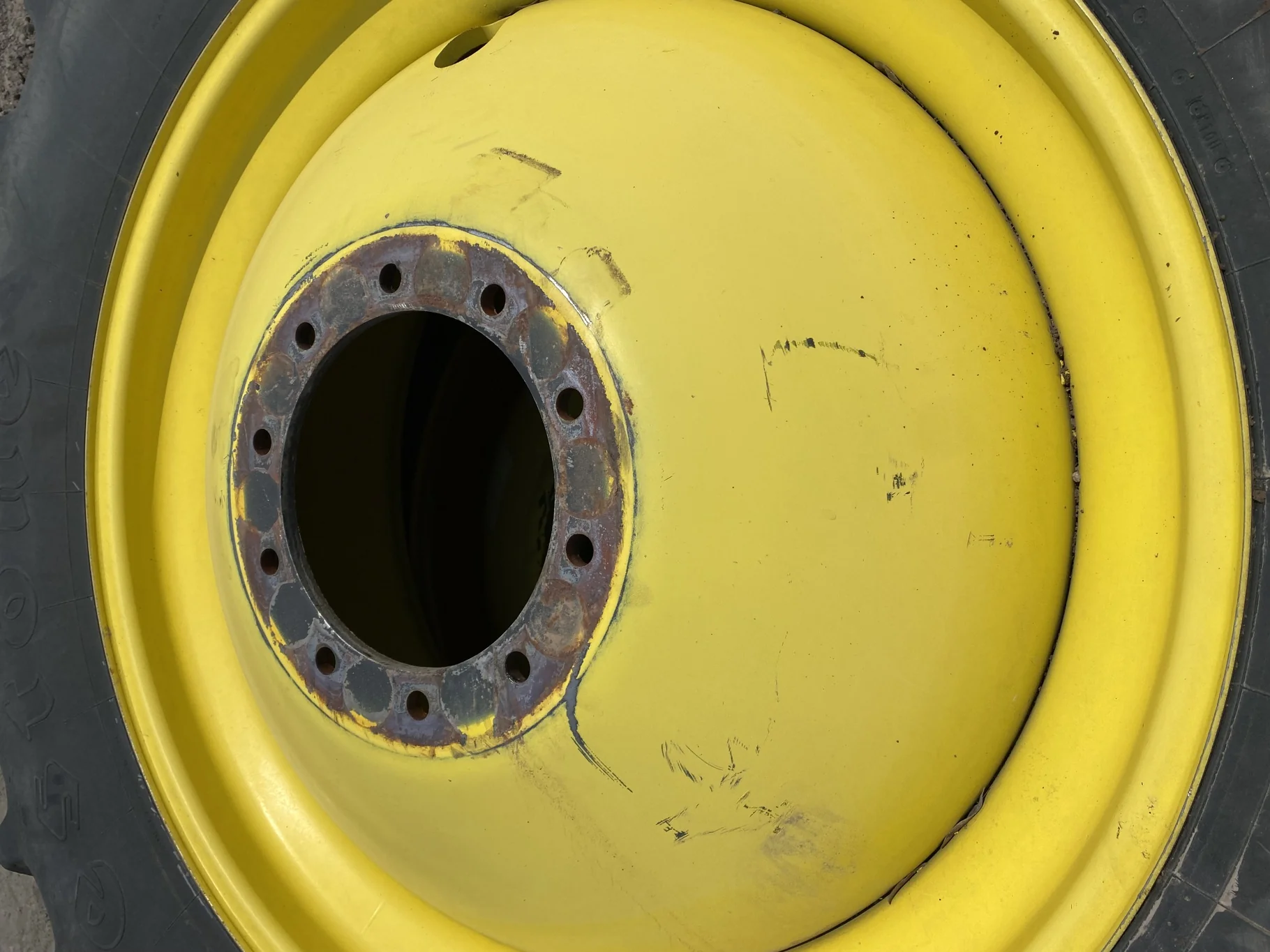 Used 55% 20.8R42 Firestone 23 on a 18 x 42 JD Yellow 10 Bolt Outside Dolly Dual   (Stubble, We image 3