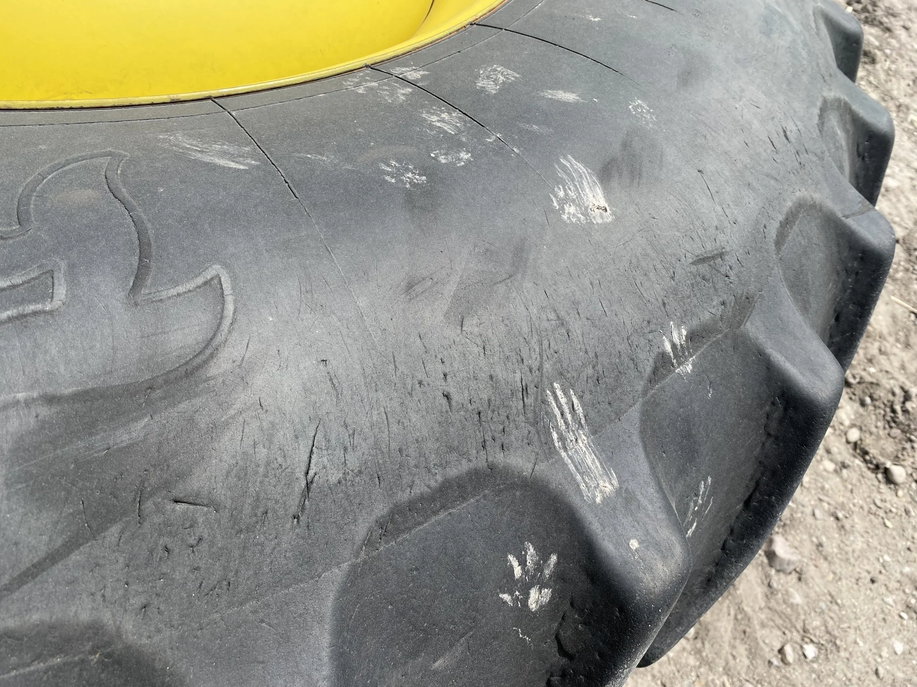 Used 55% 20.8R42 Firestone 23 on a 18 x 42 JD Yellow 10 Bolt Outside Dolly Dual   (Stubble, We image 5