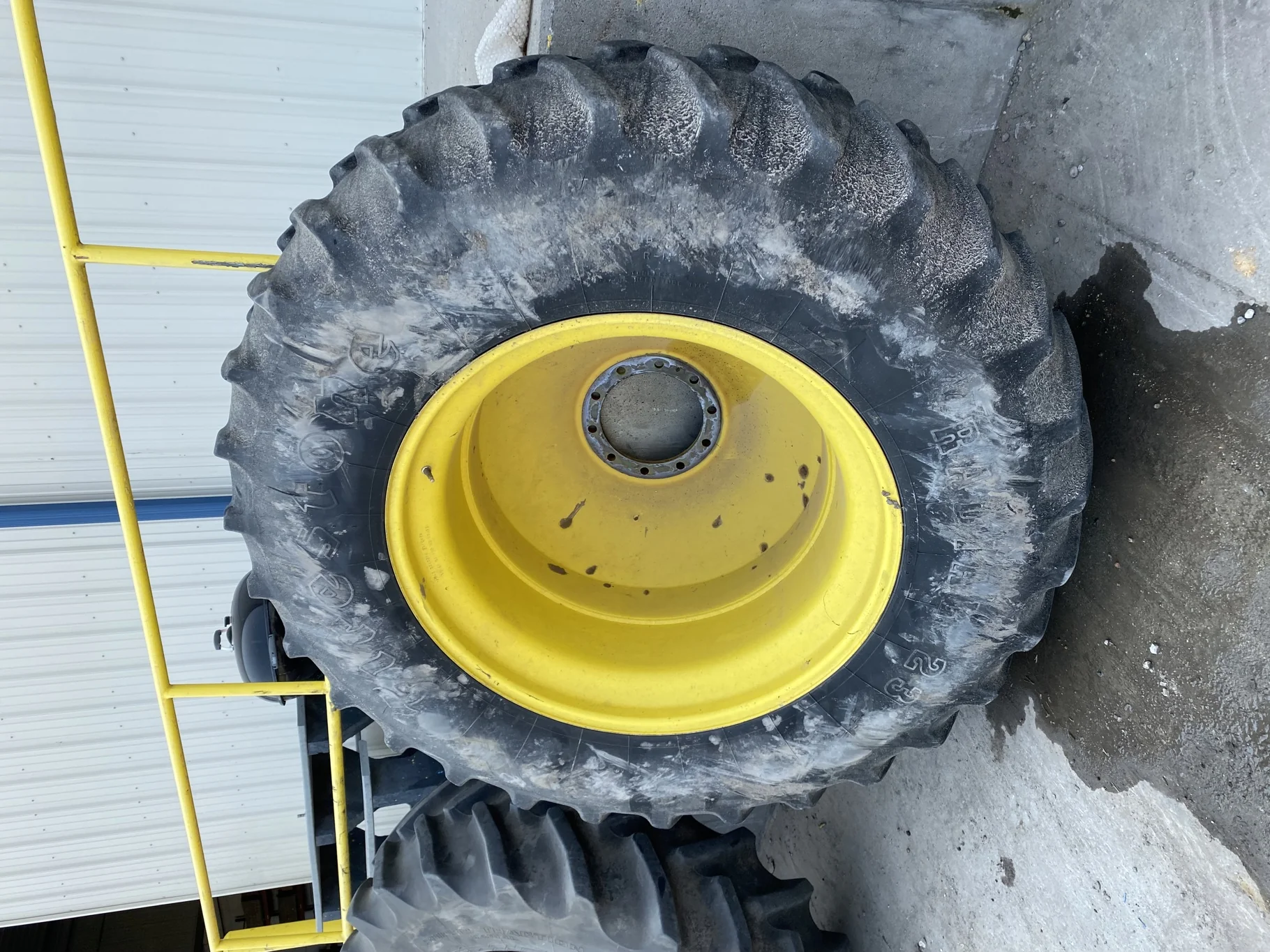 Used 55% 20.8R42 Firestone 23 on a 18 x 42 JD Yellow 10 Bolt Inside Dolly Dual   (Lug Cuts, We image 2