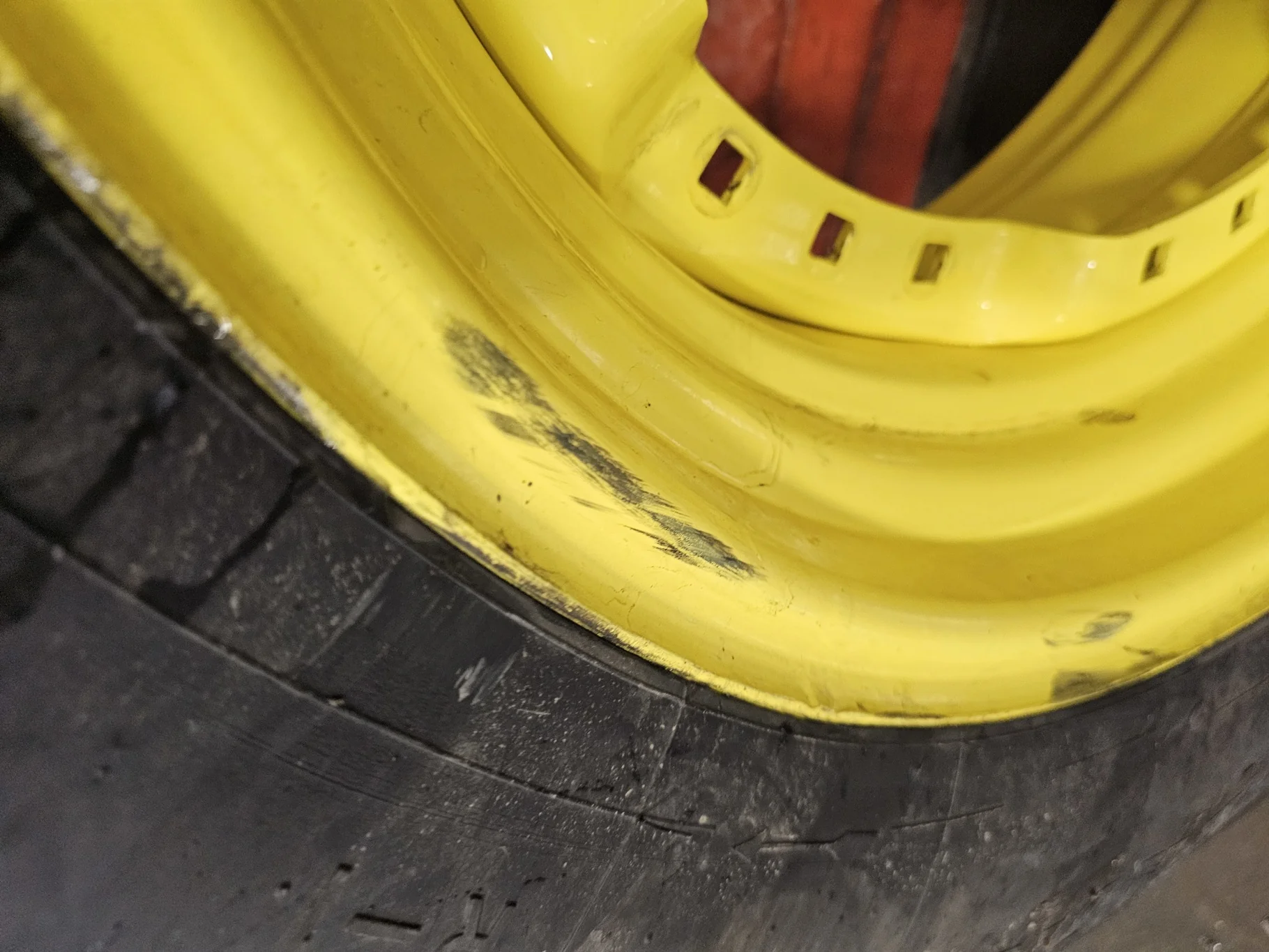 Used 60% 380/85R30 Firestone Radial All Traction FWD R-1 (135B) TL on a 13 x 30 JD Yellow (3 B image 6